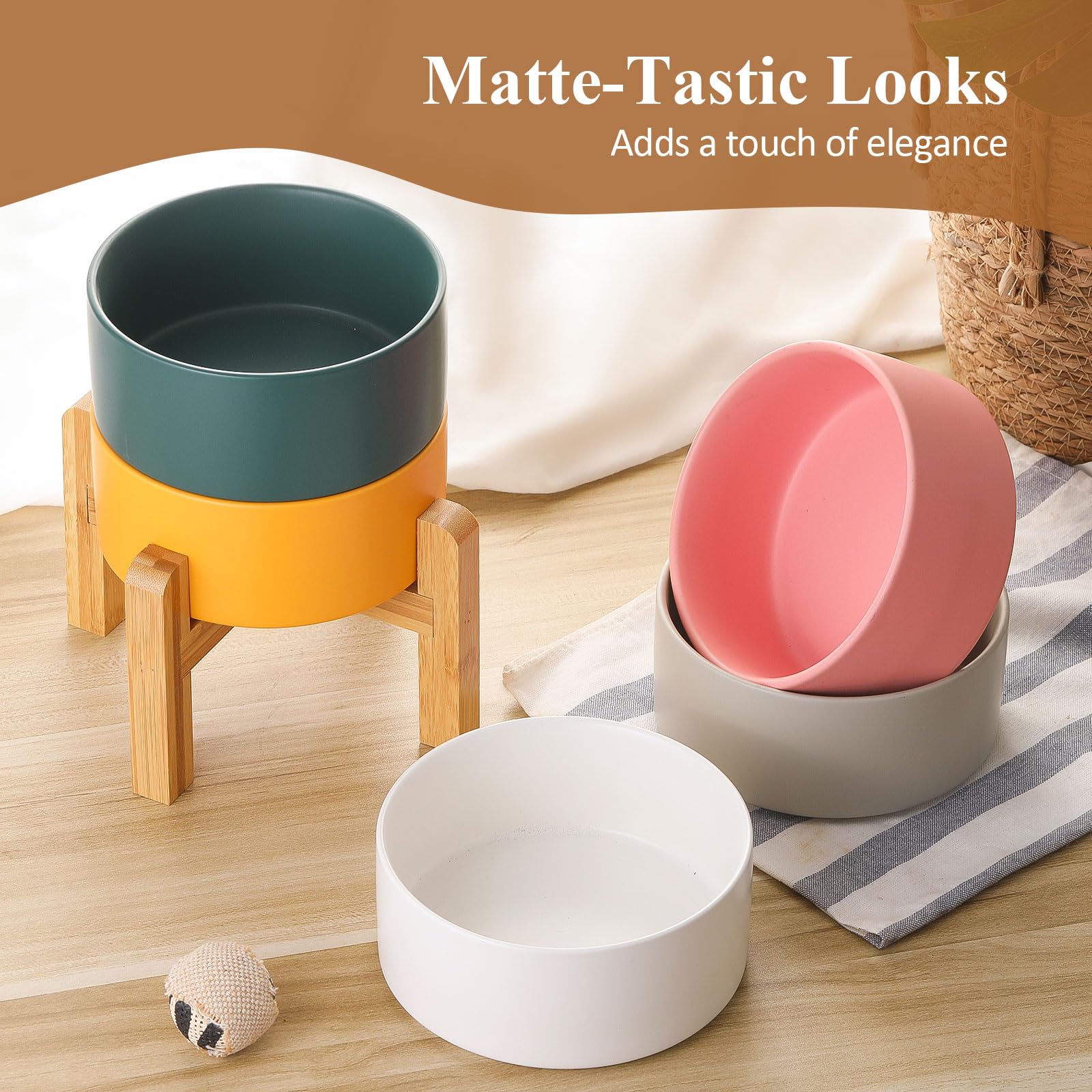 HCHLQLZ base de madera ergonómica mantiene estable el tazón durante las comidas.