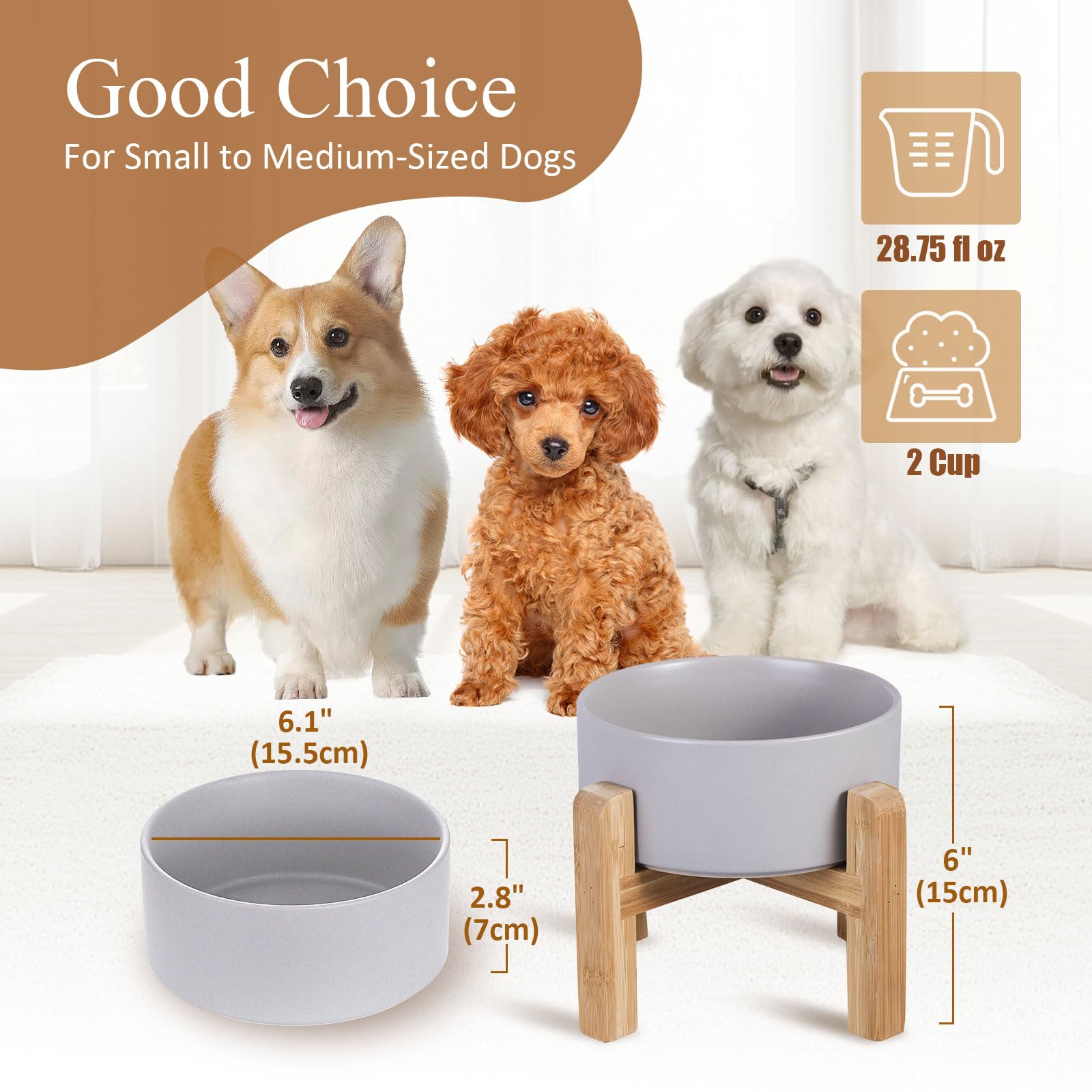 HCHLQLZ tazón cerámico anti-derrame para gatos y perros pequeños, diseño práctico.