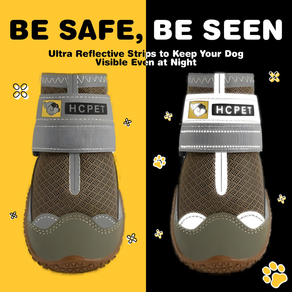 Zapatillas Hcpet talla 6 con correas reflectantes para visibilidad nocturna.