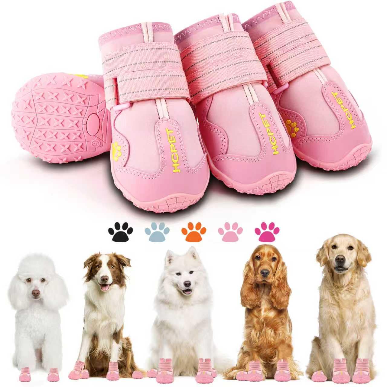 Zapatillas Hcpet para perros con ajuste y cinta reflectante para visibilidad.