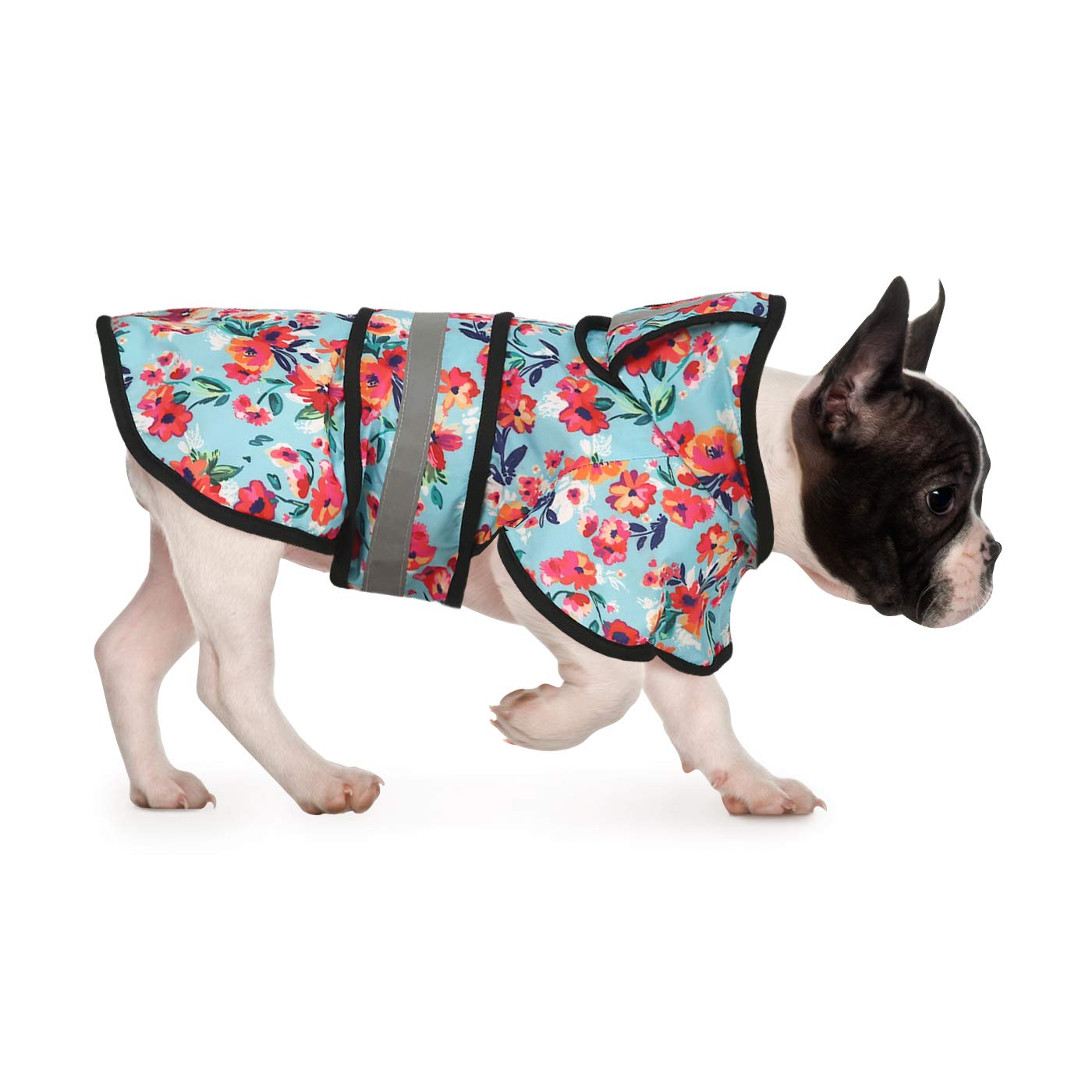 Capa HDE para perro con capota ajustable y reflectante, ideal para días de lluvia.