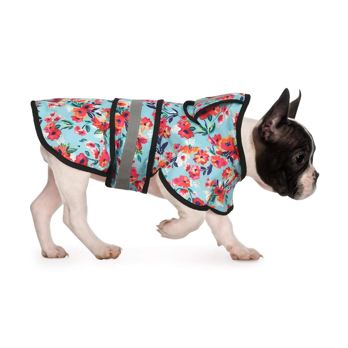 Capa HDE para perro con capota ajustable y reflectante, ideal para días de lluvia.