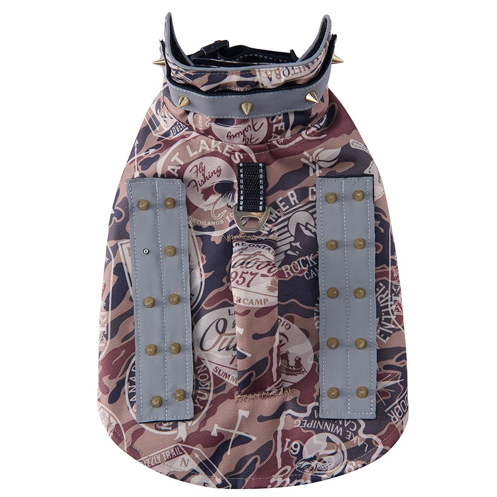 HDKUW chaleco para perro pequeño con puntas visto de frente, protección durante paseos.