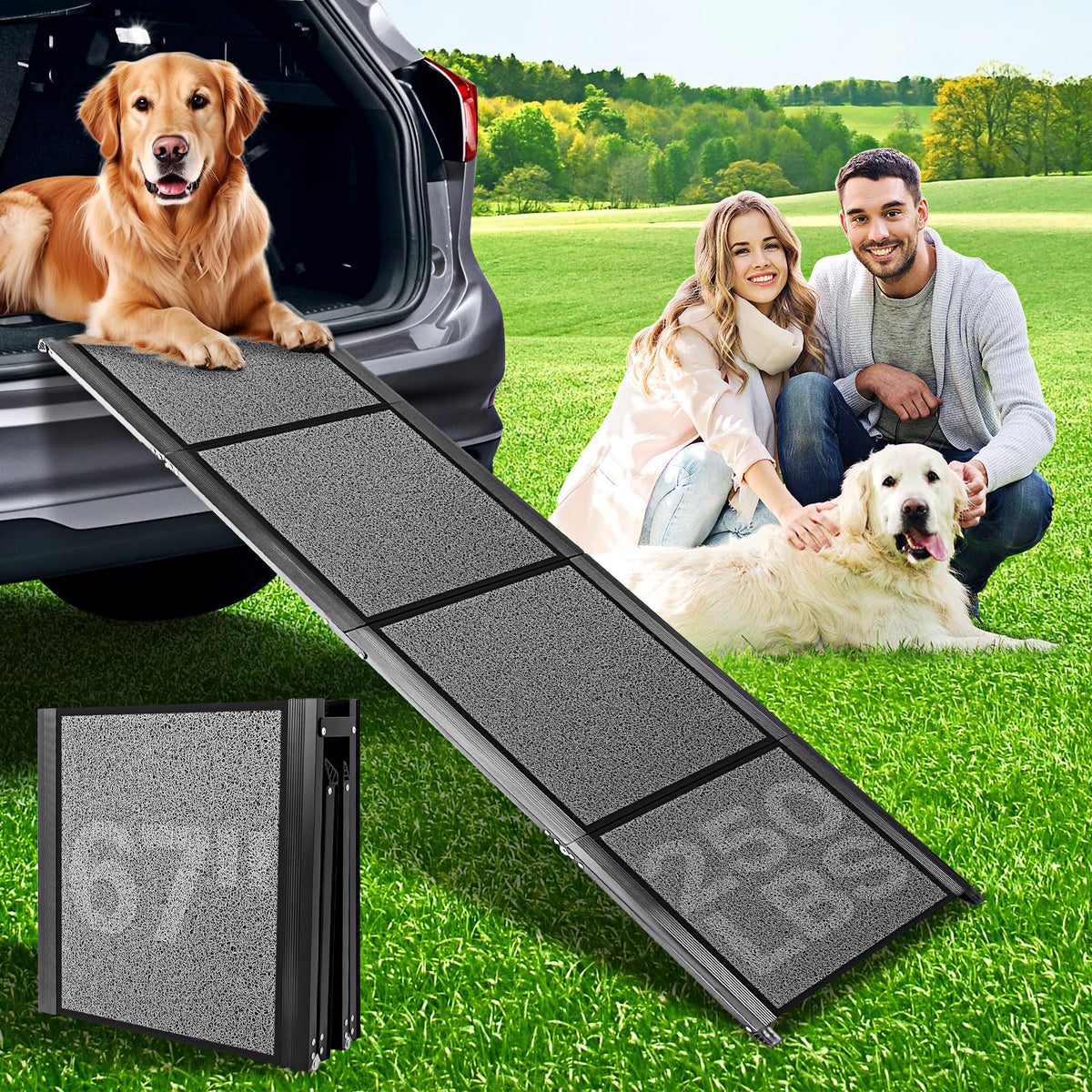 HEALLILY rampa para perros 67x17 en coche, plegable y estable para subir al vehículo.