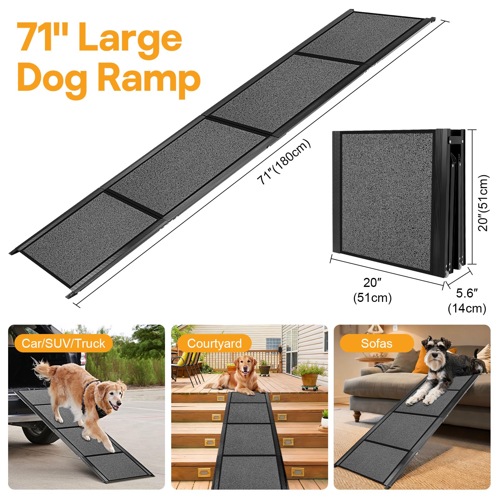 Rampa HEALLILY para perros: plegable en cuatro secciones para transporte sencillo.
