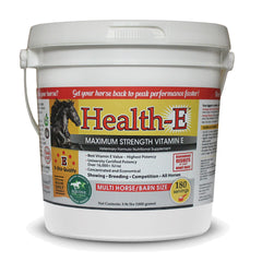 Health-E Vitamina E en polvo para caballos, apoyo a inmunidad y salud muscular.