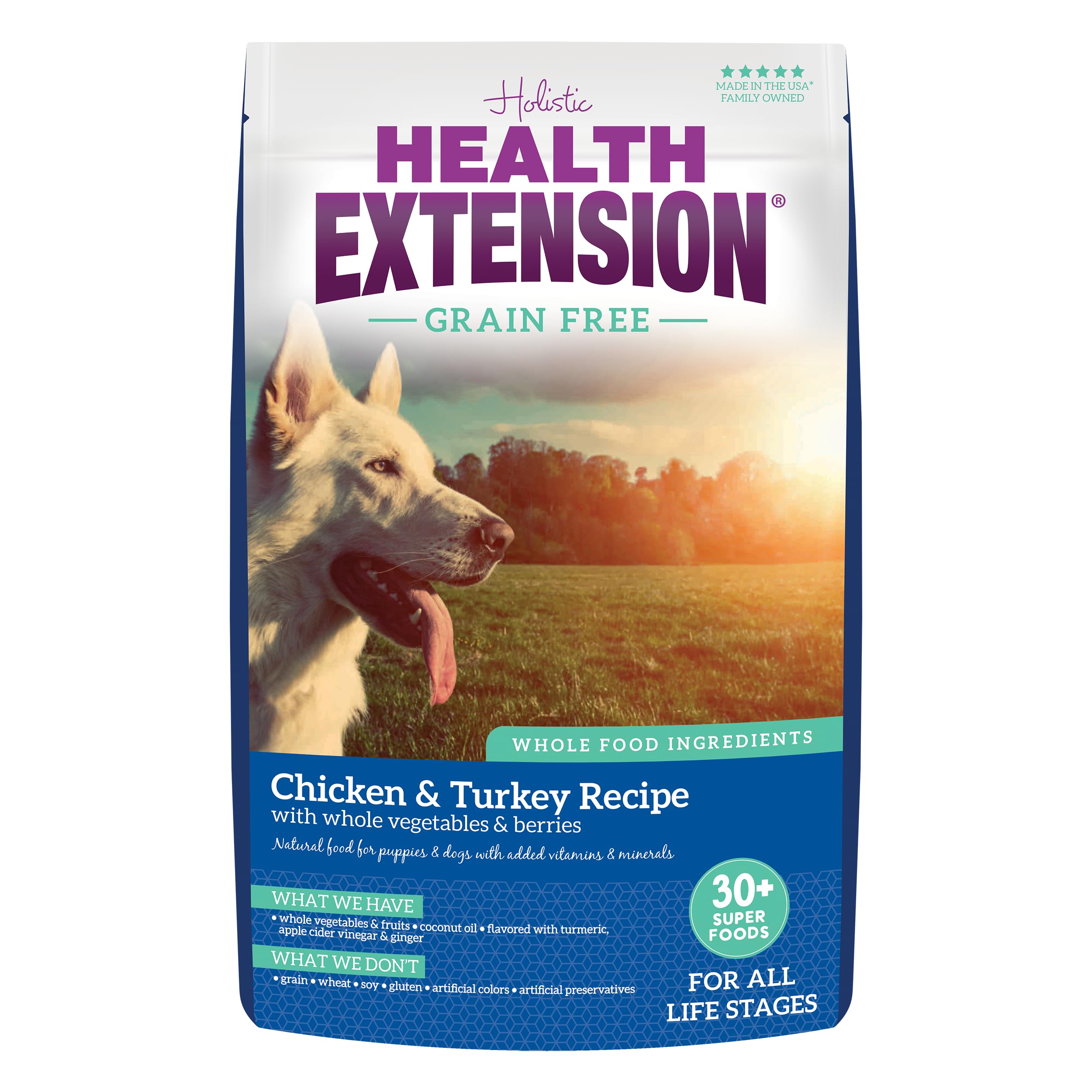 Health Extension alimento-seco-perro-pollo-pavo, proteína premium para músculos sanos.