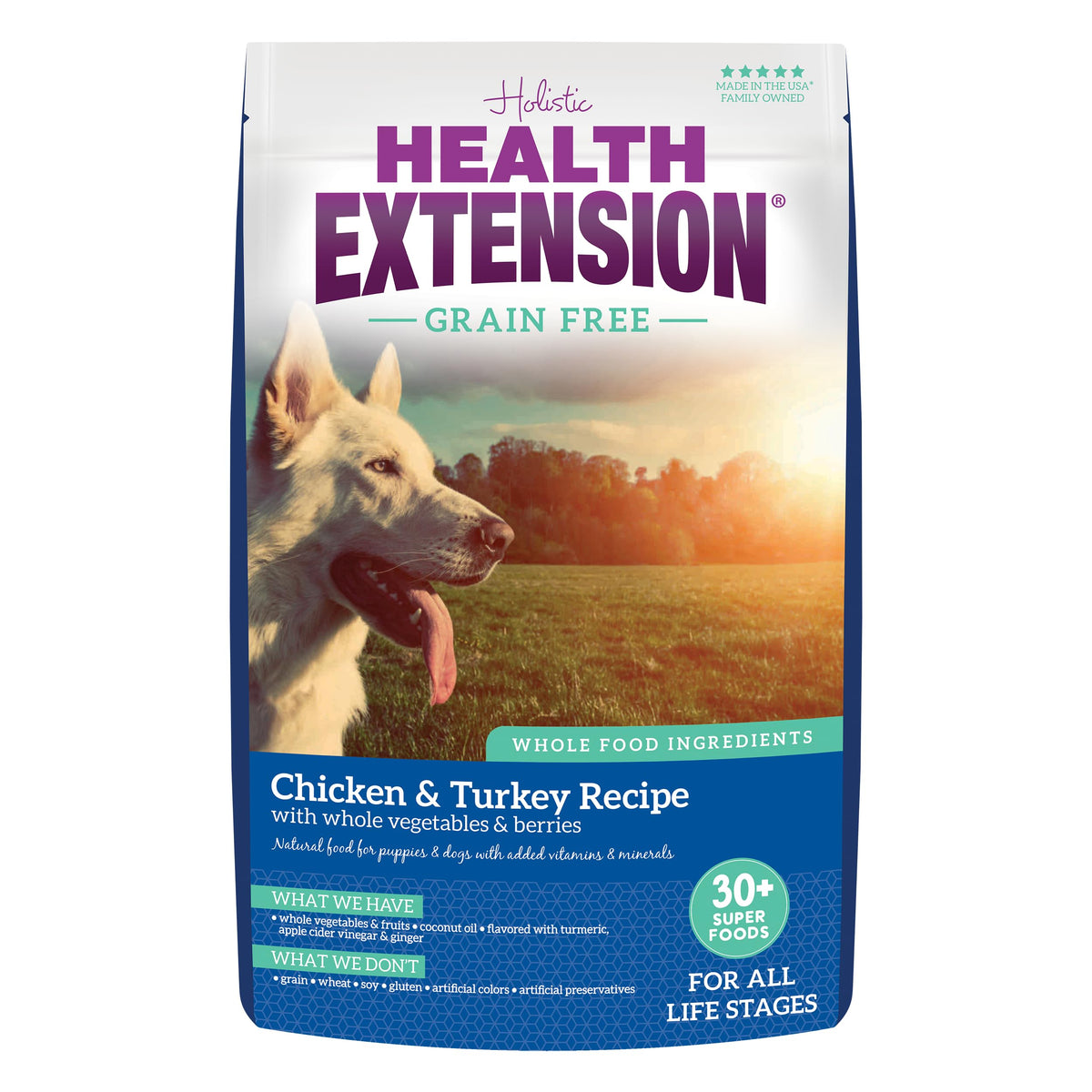 Health Extension alimento-seco-perro-pollo-pavo, proteína premium para músculos sanos.