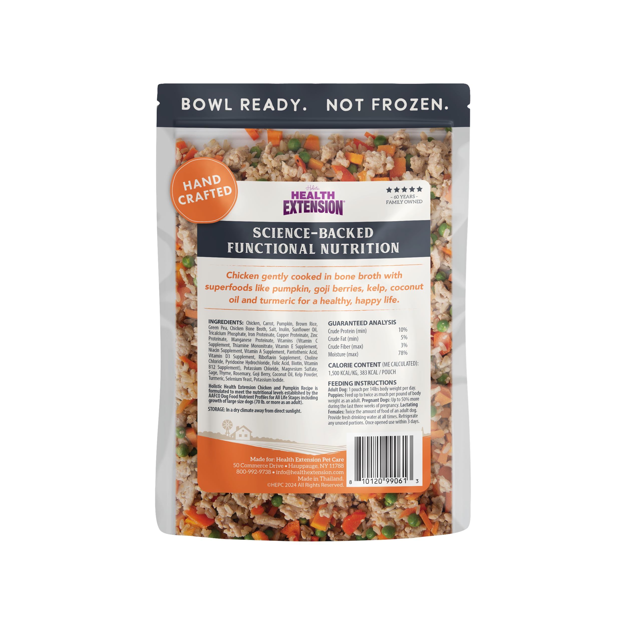 Comida para perro Health Extension lista para verter en cuenco.