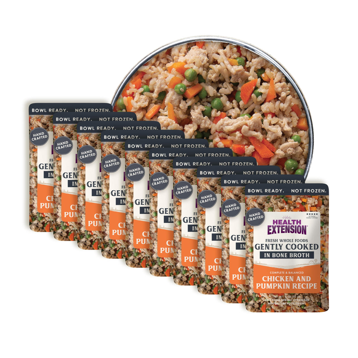 Health Extension: comida para perro lista para servir con pollo y calabaza.