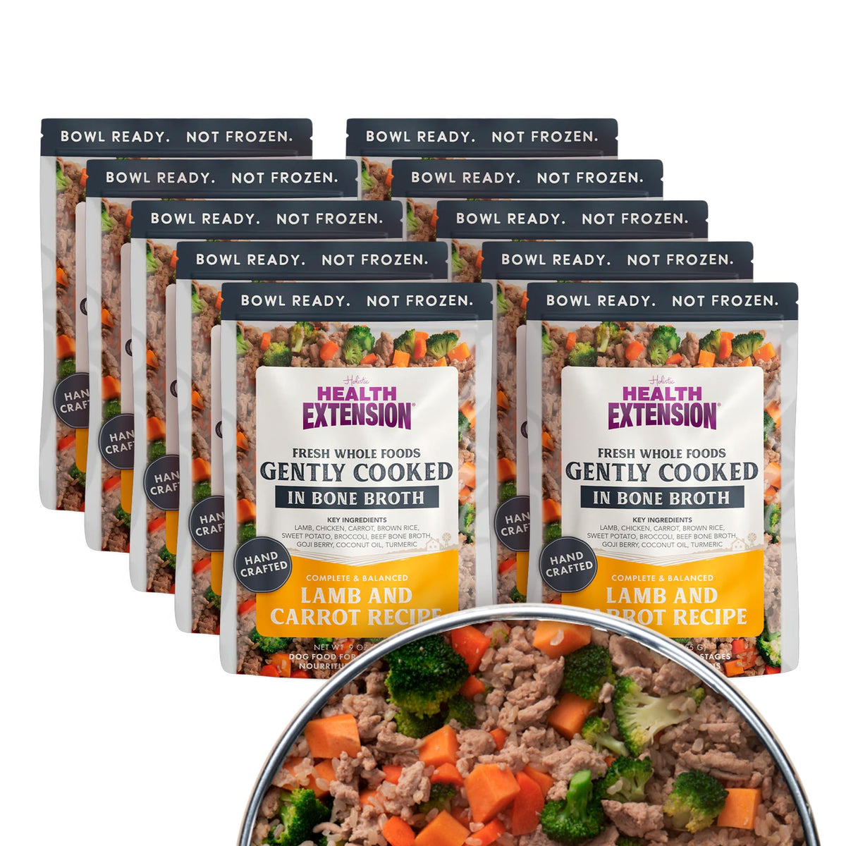 Health Extension Cordero-Zanahoria, porción 9 oz para perro, sabor casero