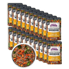 Health Extension: cordero y zanahoria en plato, comida lista para perros exigentes.