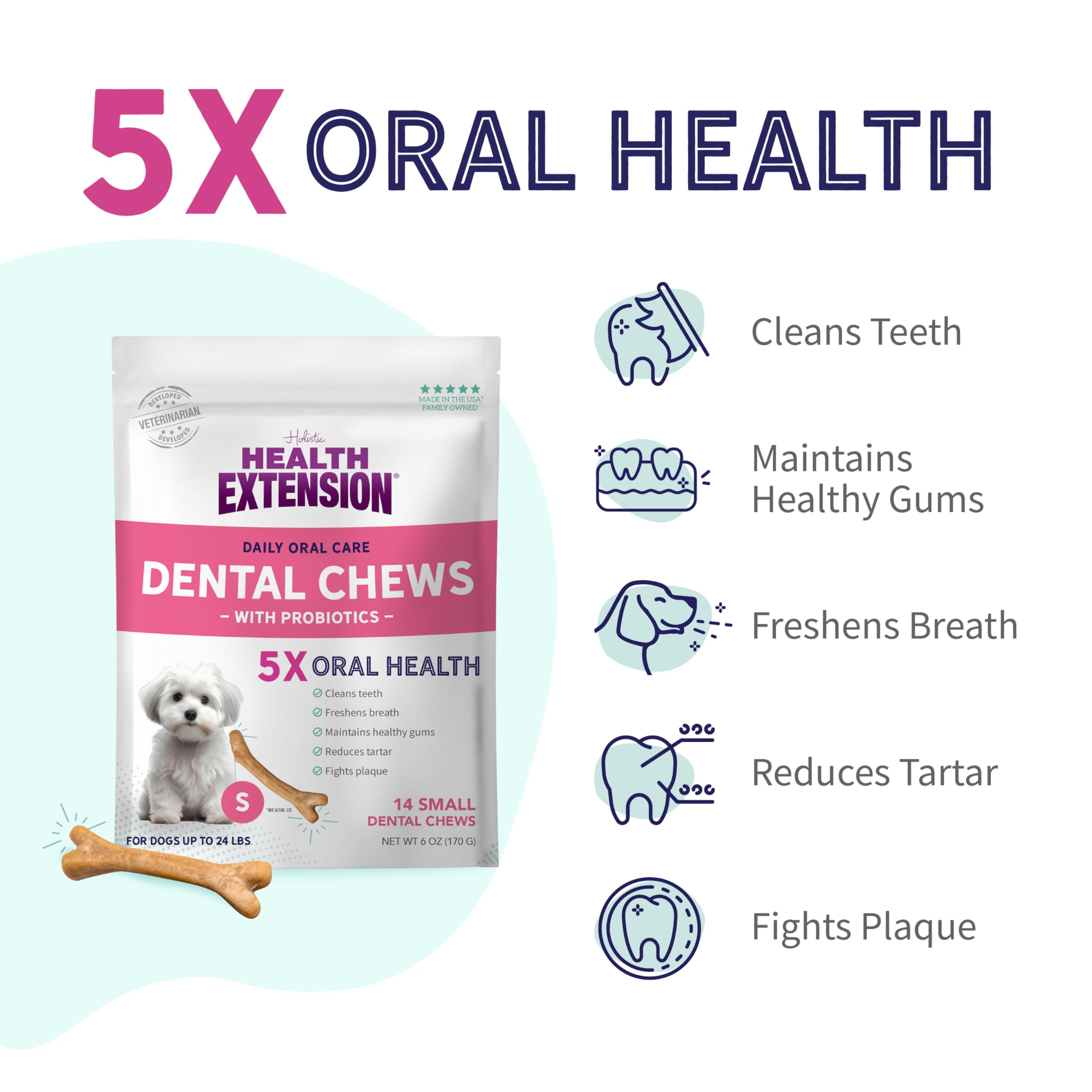 Health Extension Hueso Dental Largo, masajea encías y ayuda a limpiar dientes.