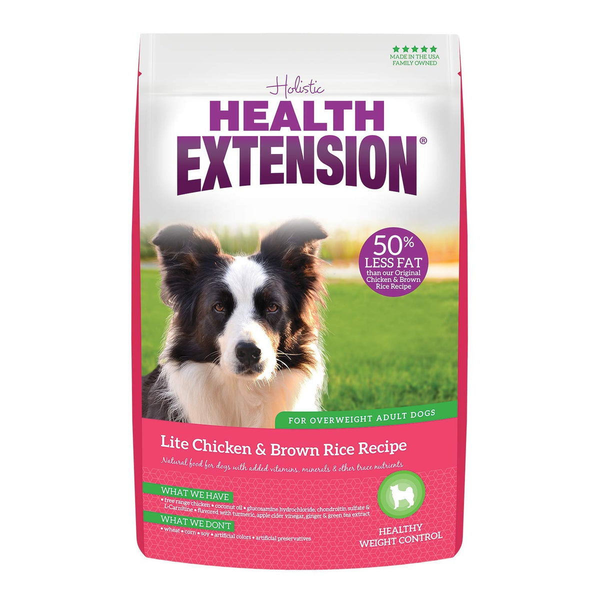 Health Extension Lite: empaque de croquetas de pollo y arroz para control de peso.