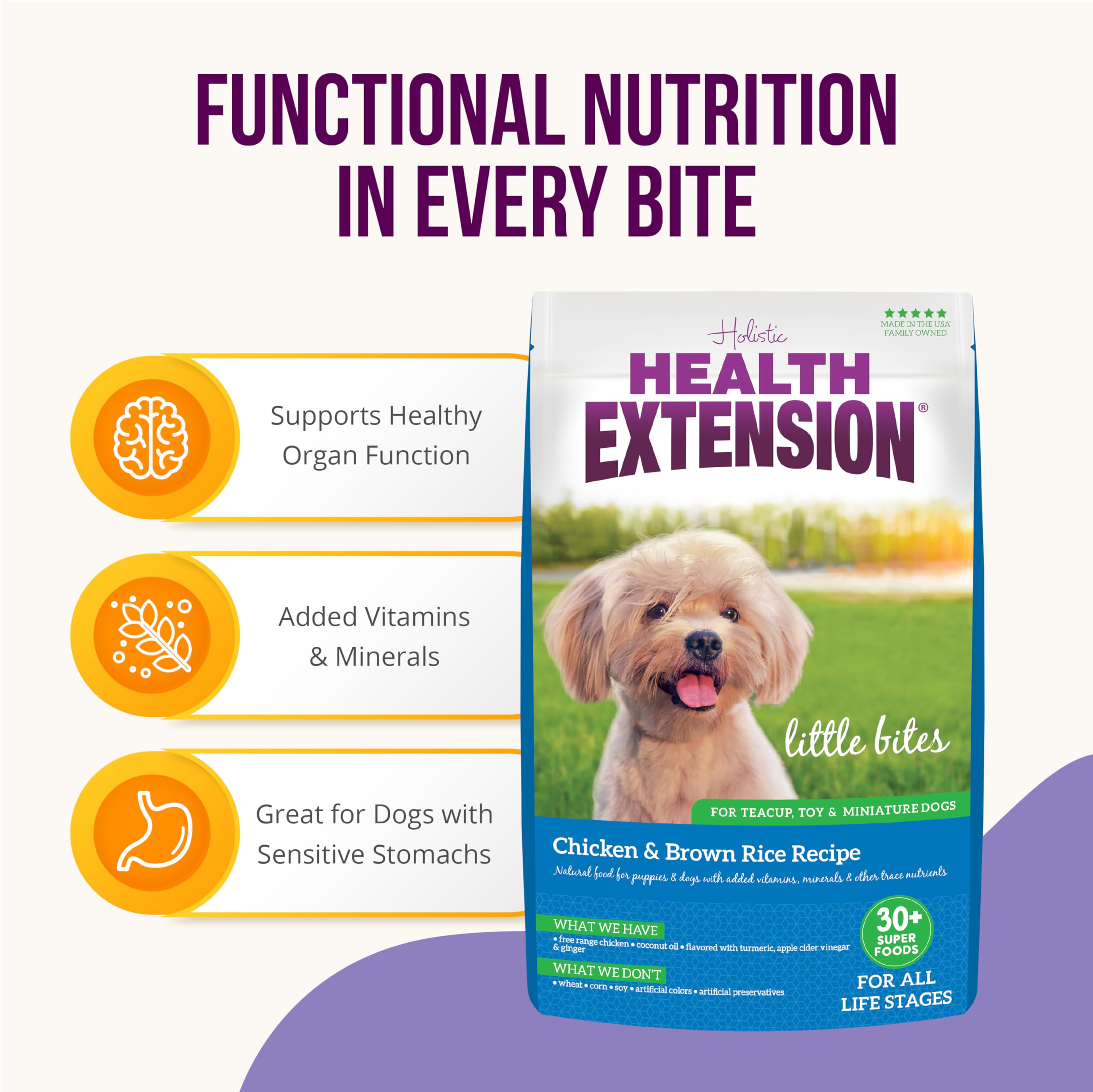 Health Extension Little Bites: croqueta de tamaño pequeño, ideal para razas toy.