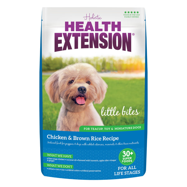 Health Extension Little Bites: empaque de 18 lb, fácil de almacenar para perros pequeños.