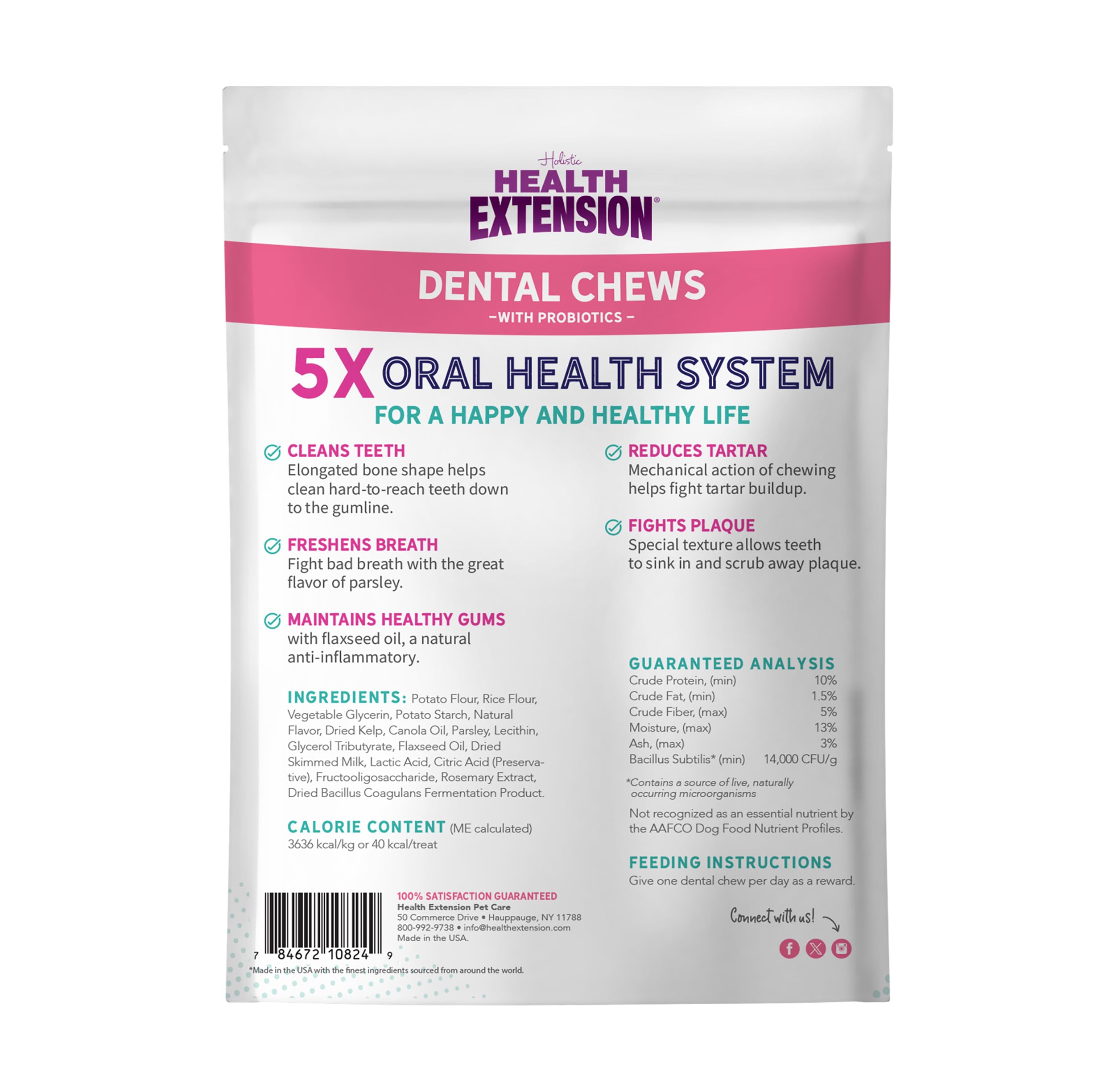 Health Extension Probioticos Dentales para perros, hueso alargado que favorece higiene dental.