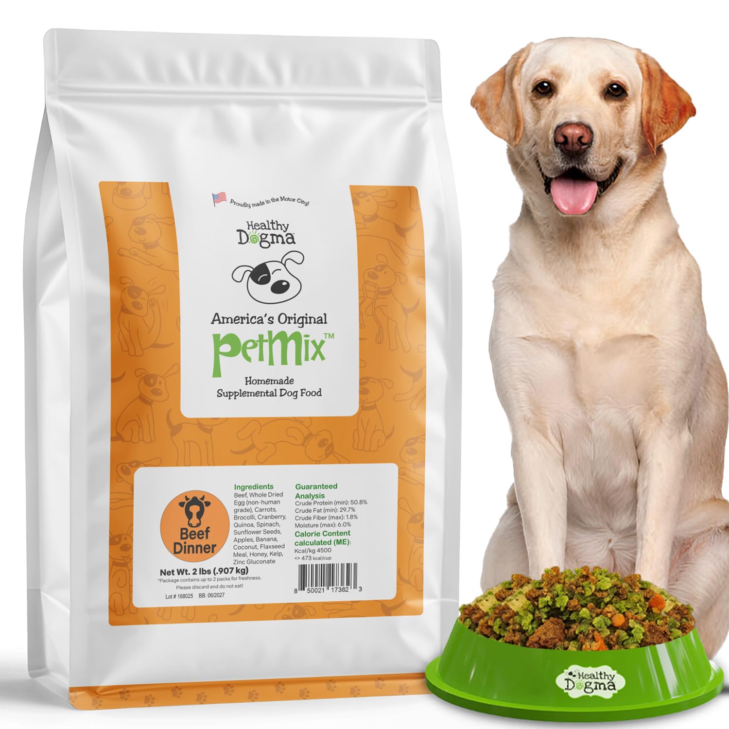 Healthy Dogma PetMix Cena de Res servida en cuenco, lista para comer.