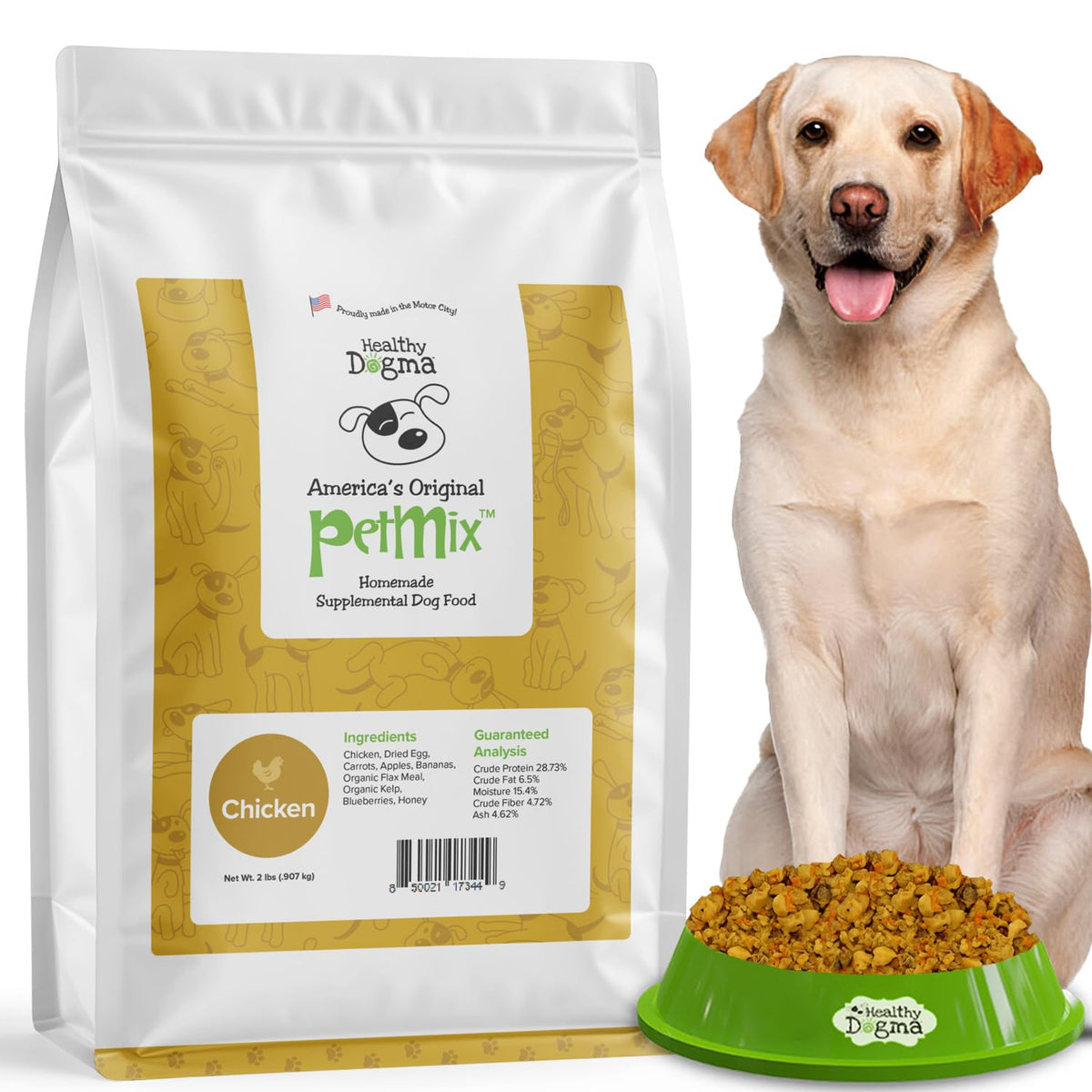 Healthy Dogma PetMix deshidratado de pollo, ingredientes reales para comida natural.