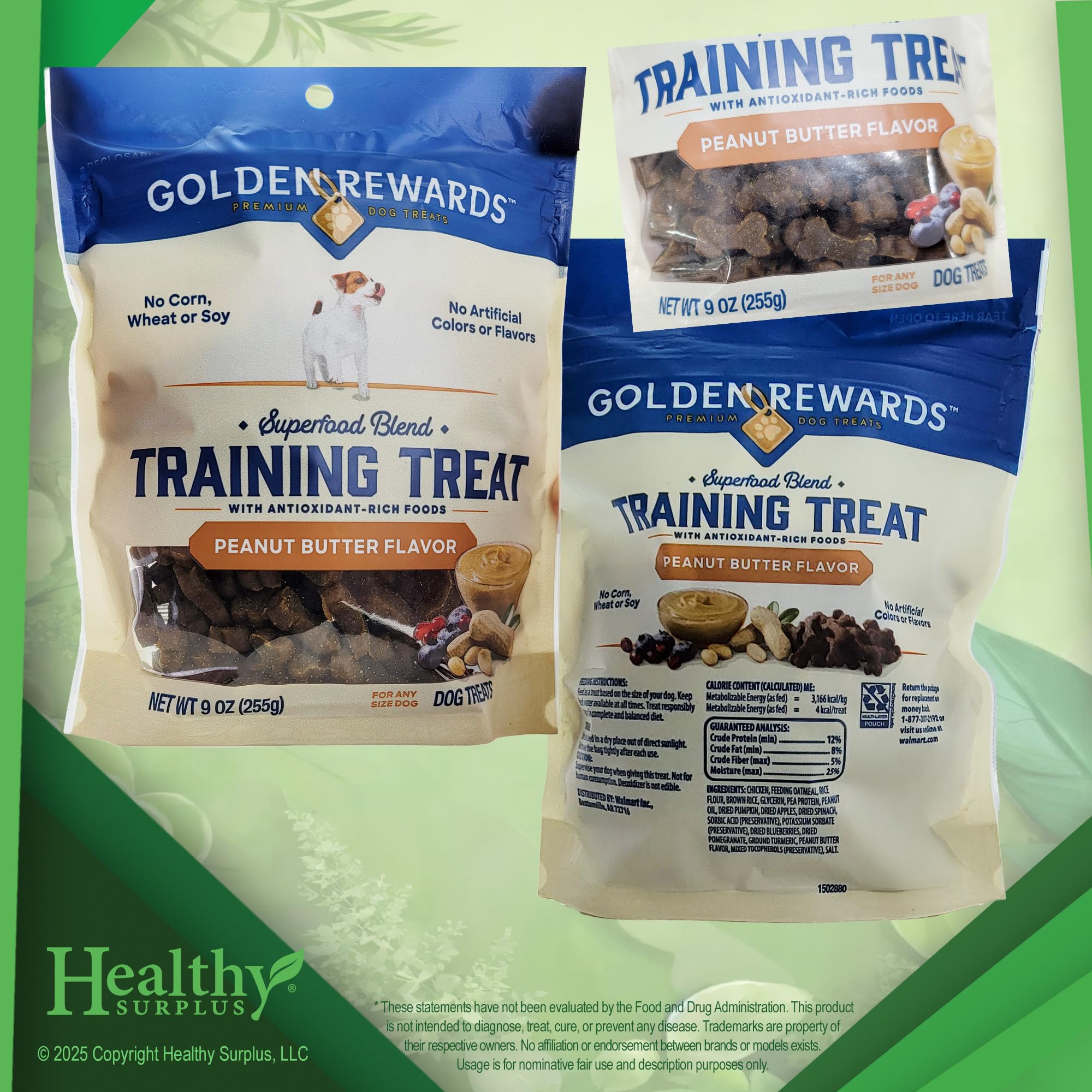 Healthy Surplus Golden Rewards, primer plano de premios, sabor mantequilla de cacahuete para recompensas.