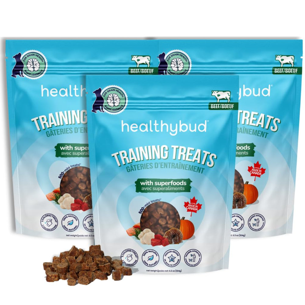 healthybud mini-entrenamiento para perros: paquete visible como recompensa durante el adiestramiento