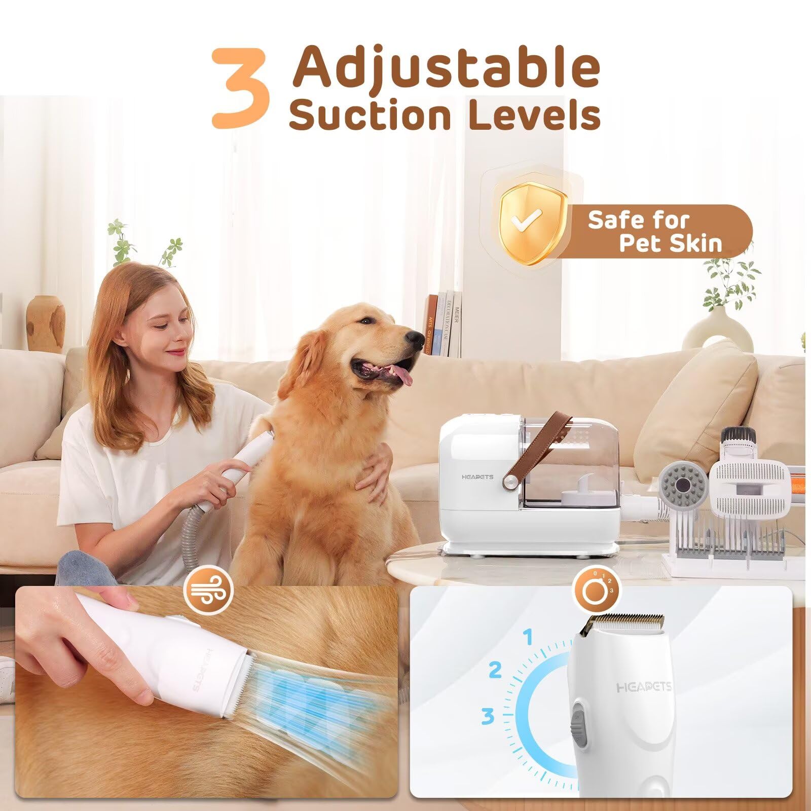HEAPETS aspiradora 3L para deshedding, limpieza rápida de muebles.