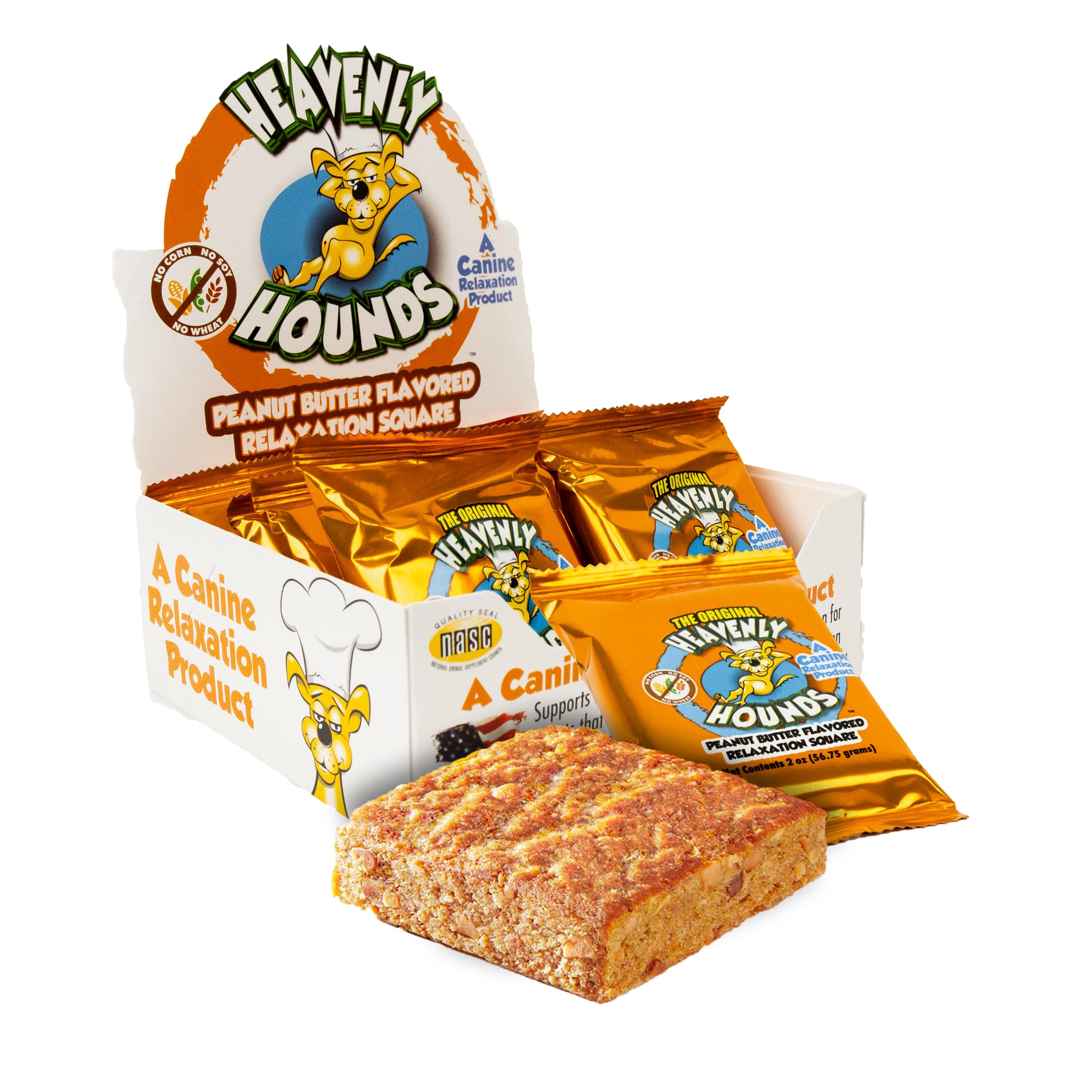 Etiqueta de Heavenly Hounds Peanut Butter Chews, ingredientes naturales para perros calmados