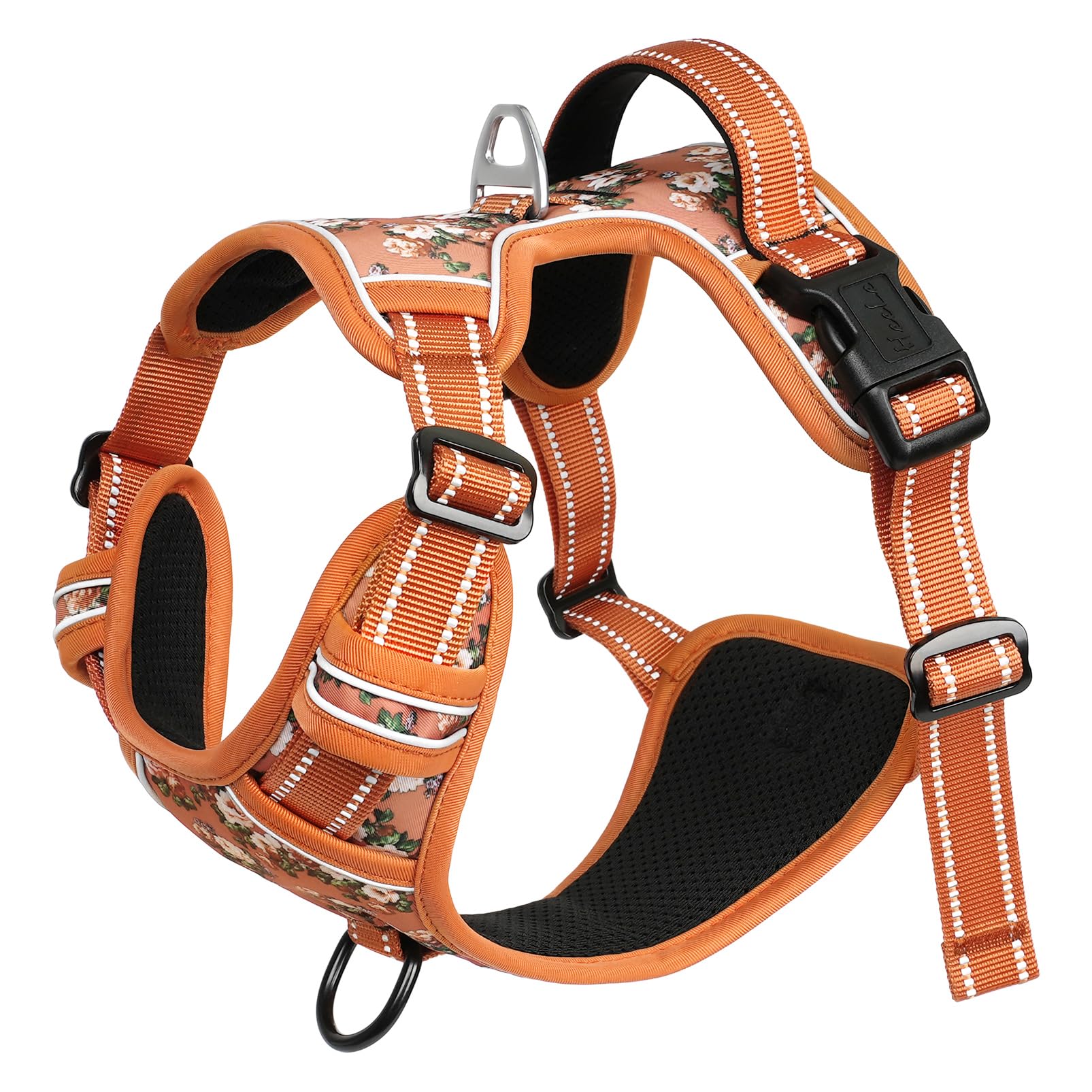 Arnés HEELE flor-naranja, acolchado suave para caminatas largas y entrenamiento cómodo