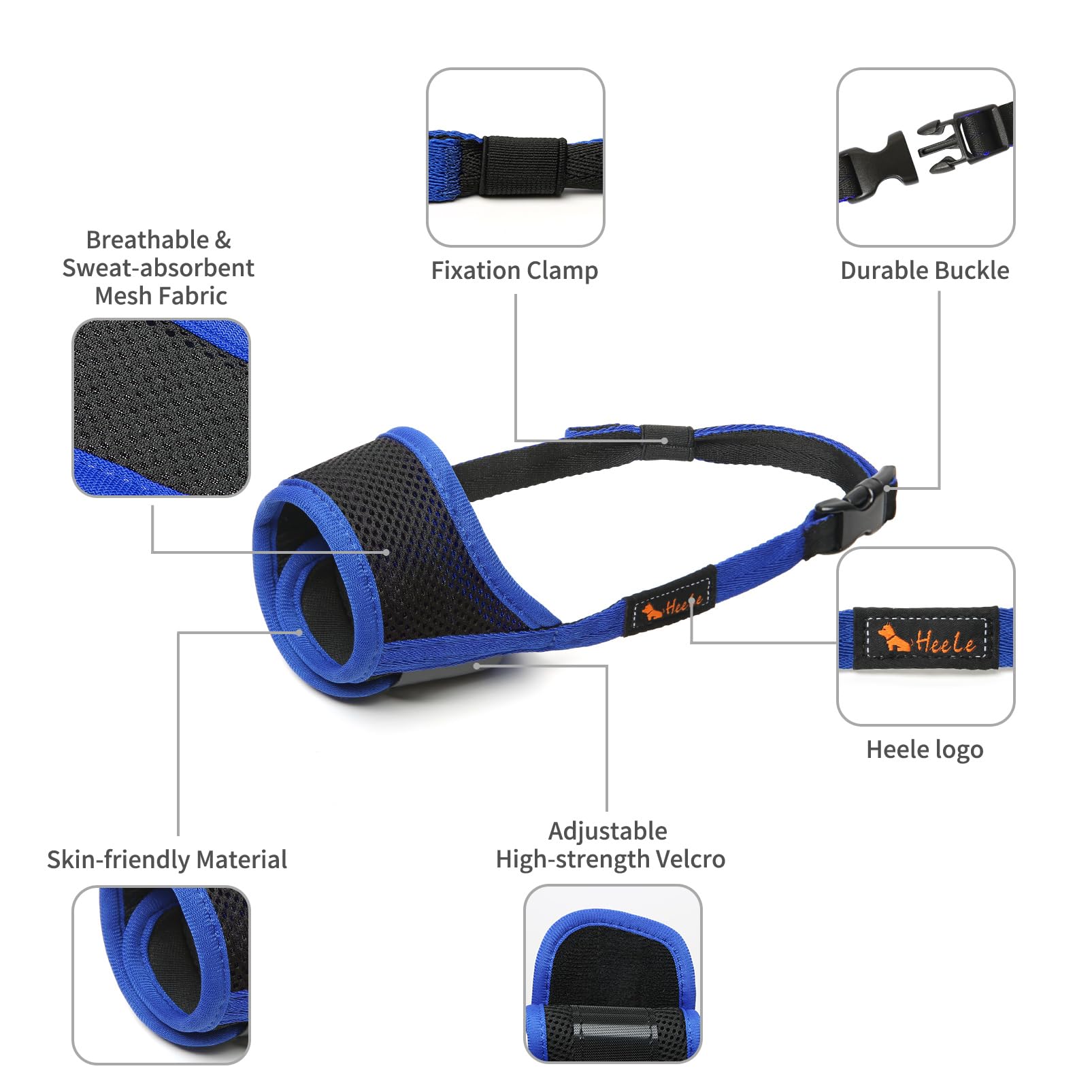 Bozal HEELE en color azul para perros activos.