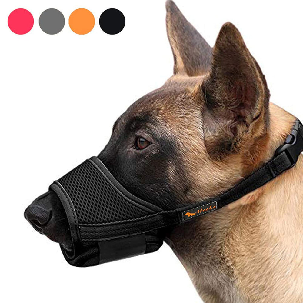 HEELE bozal para perros, vista frontal de malla transpirable para entrenamientos seguros.