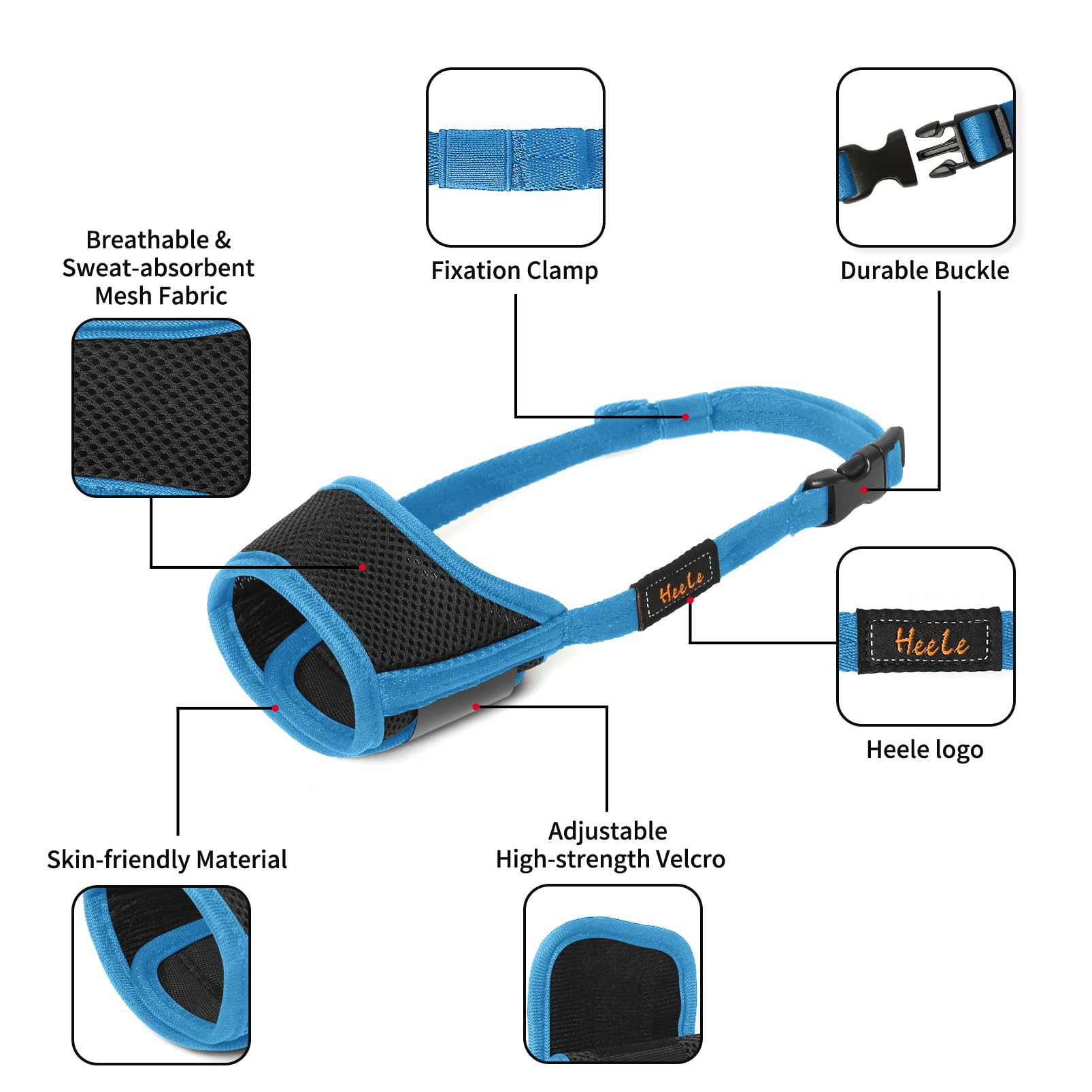 HEELE Musera para perros, cierre-gancho-velcro: ajuste sencillo y seguro.