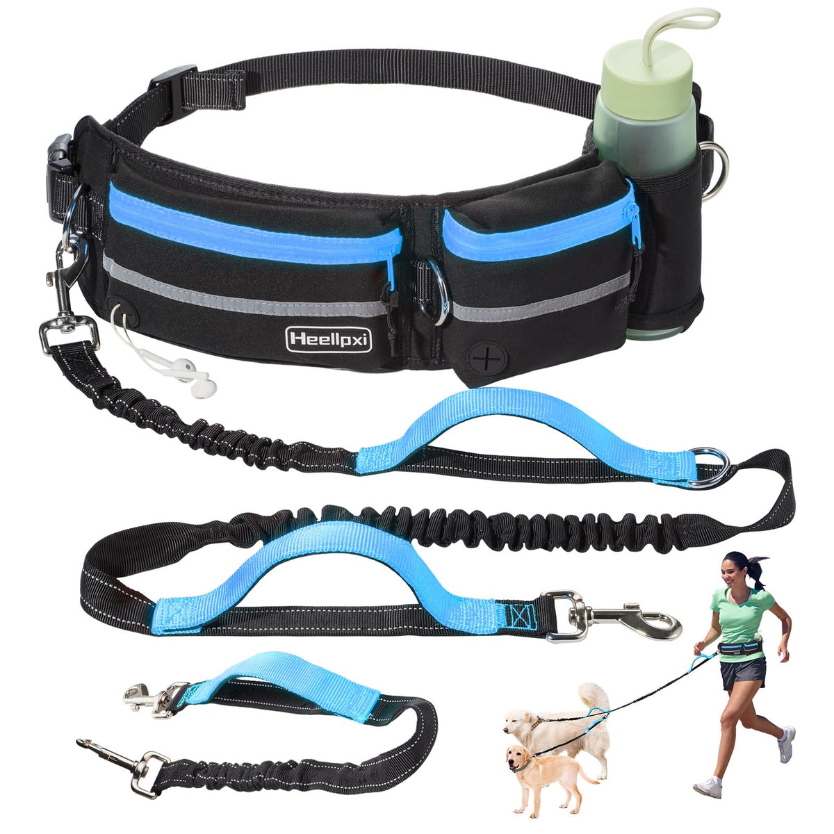 Heellpxi: correa cintura para dos perros, manos libres, paseos cómodos.