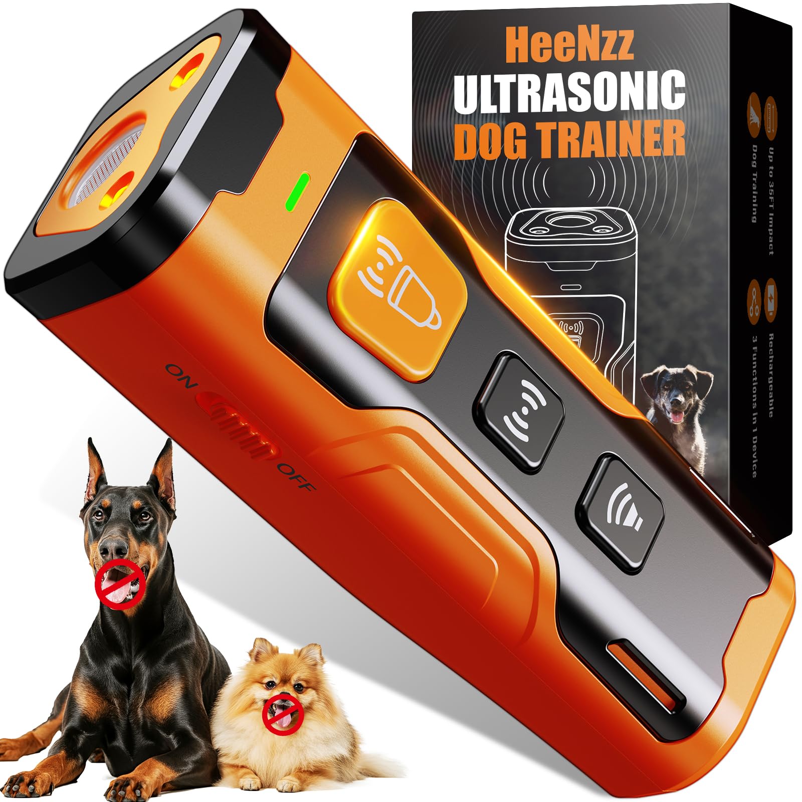 Heenzz Deterrente Ultrasónico para Ladridos, enfoque en ladridos, entrenamiento sin contacto.