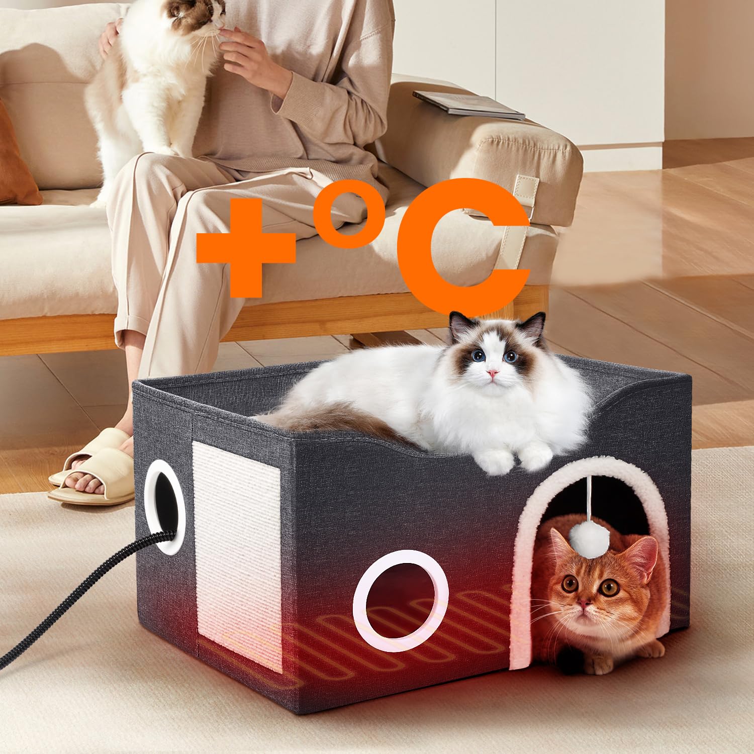 Refugio-espacioso-interior para gatos de todos los tamaños con calefacción Heeyoo.