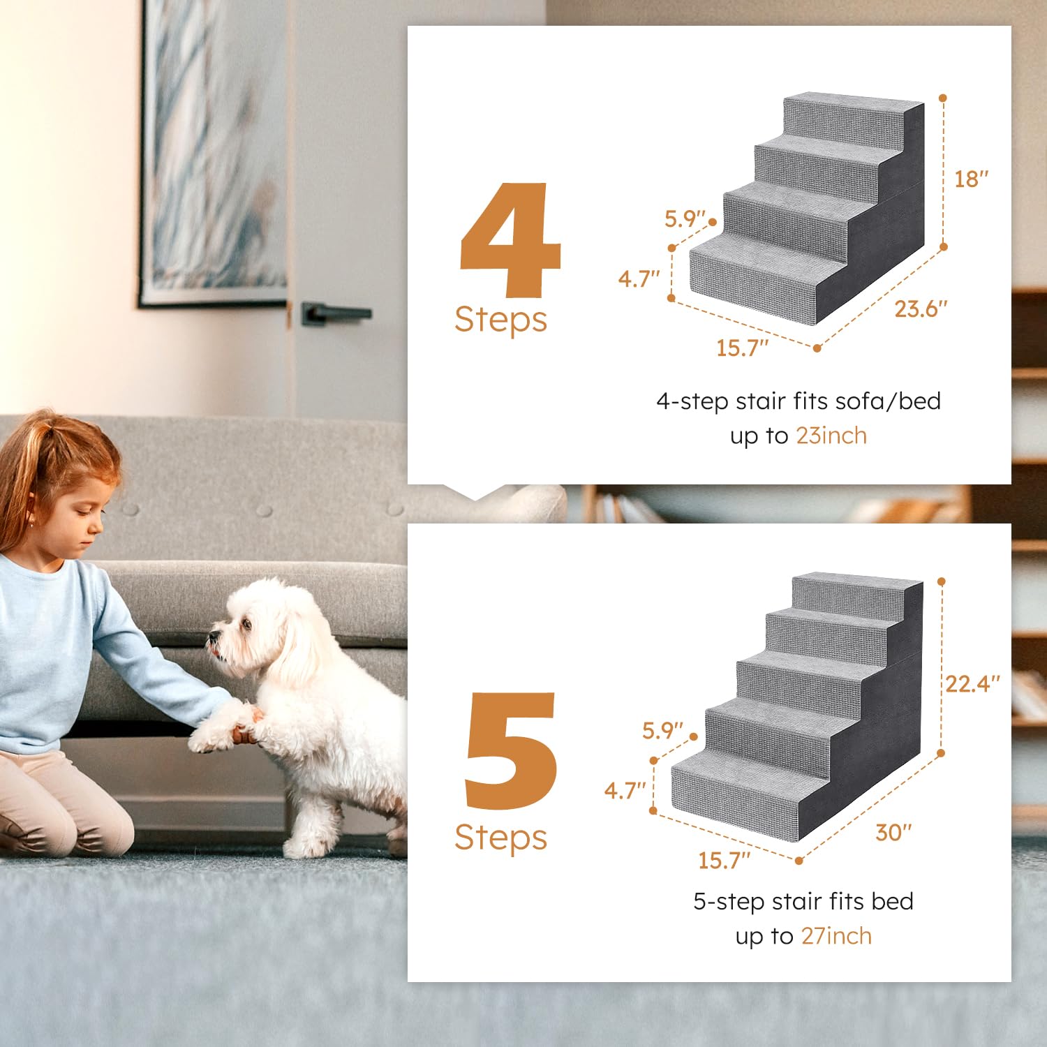 Heeyoo escaleras de 4 peldaños para camas y sofás, ideal para perros pequeños.