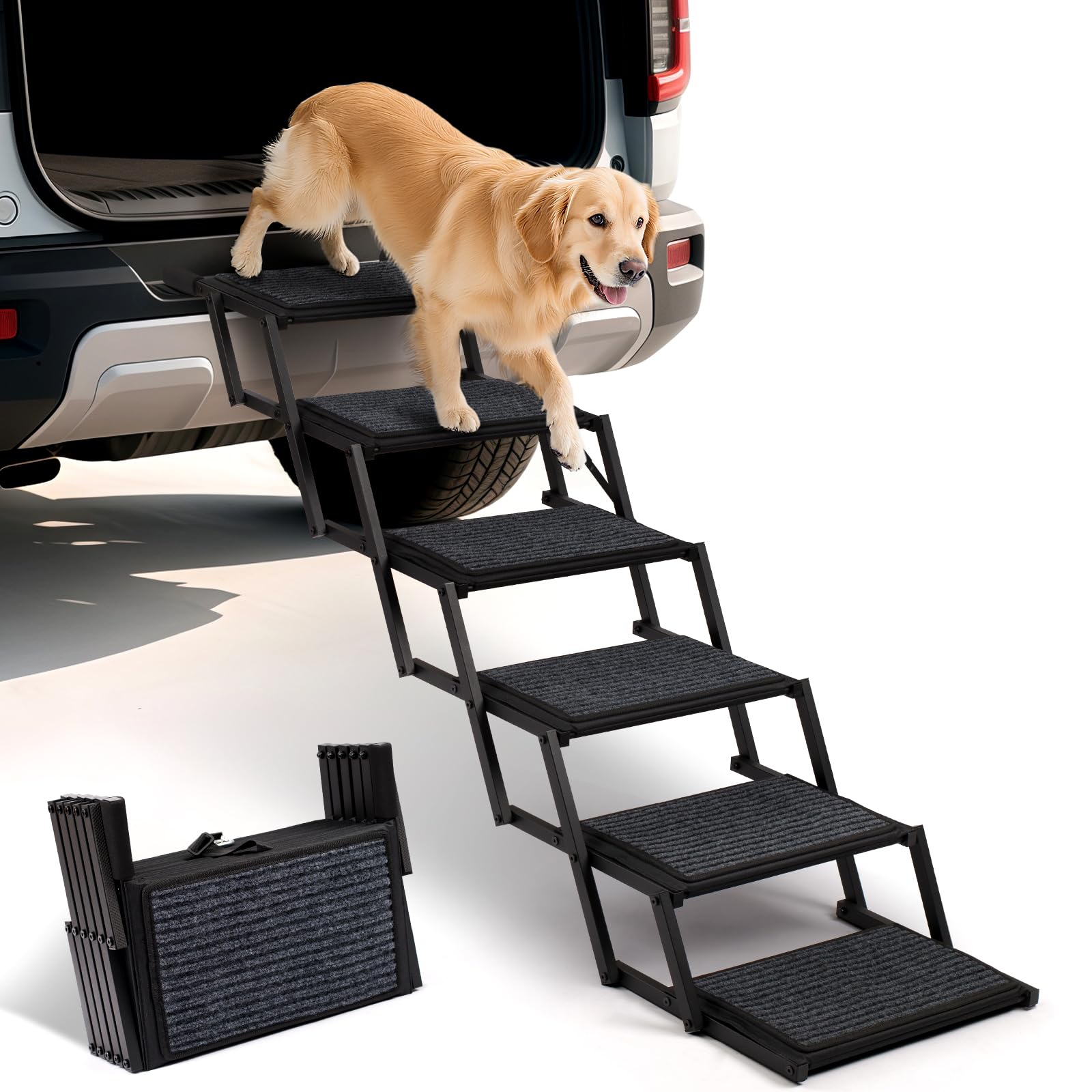 Heeyoo escalones para perros desplegados, acceso cómodo al coche para perros grandes.