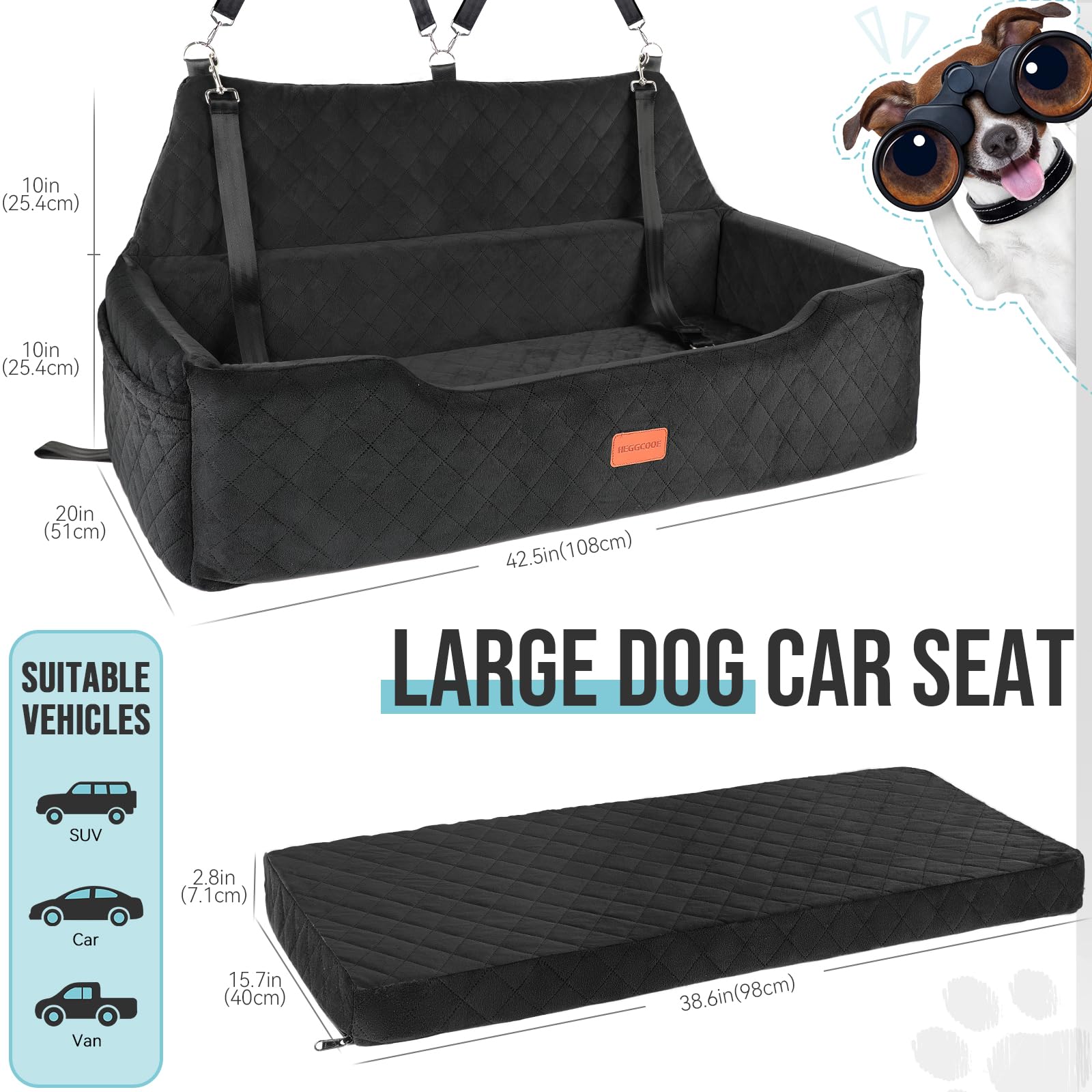 HEGGCOOE cama para dos perros medianos, comodidad y seguridad en trayectos.