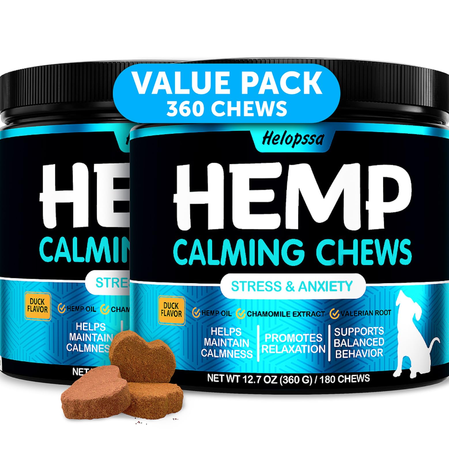 Helopssa: empaque de bocaditos calmantes para perros, ideal para ansiedad.