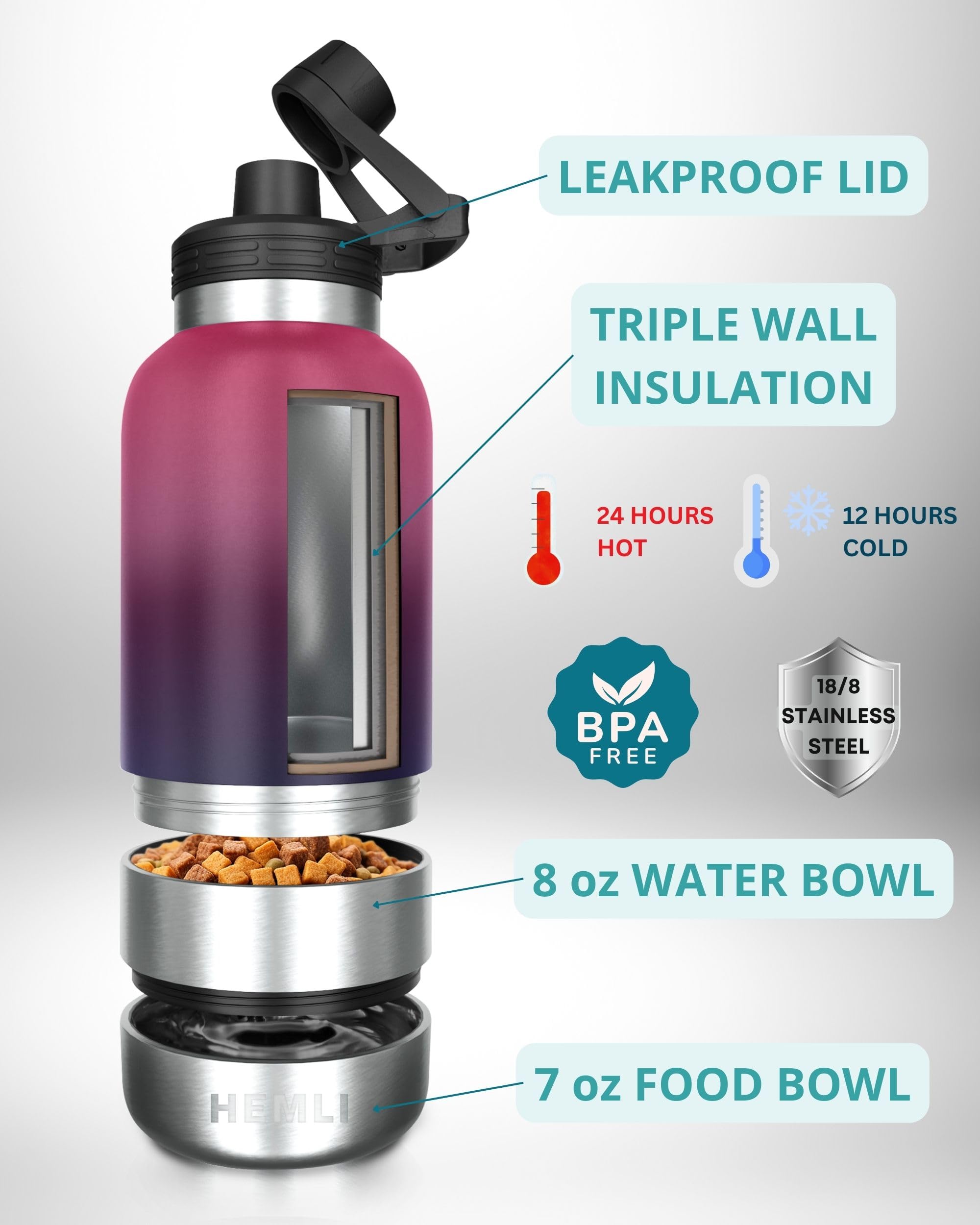 Hemli cuenco de agua desmontable 8 oz, práctico para rellenar