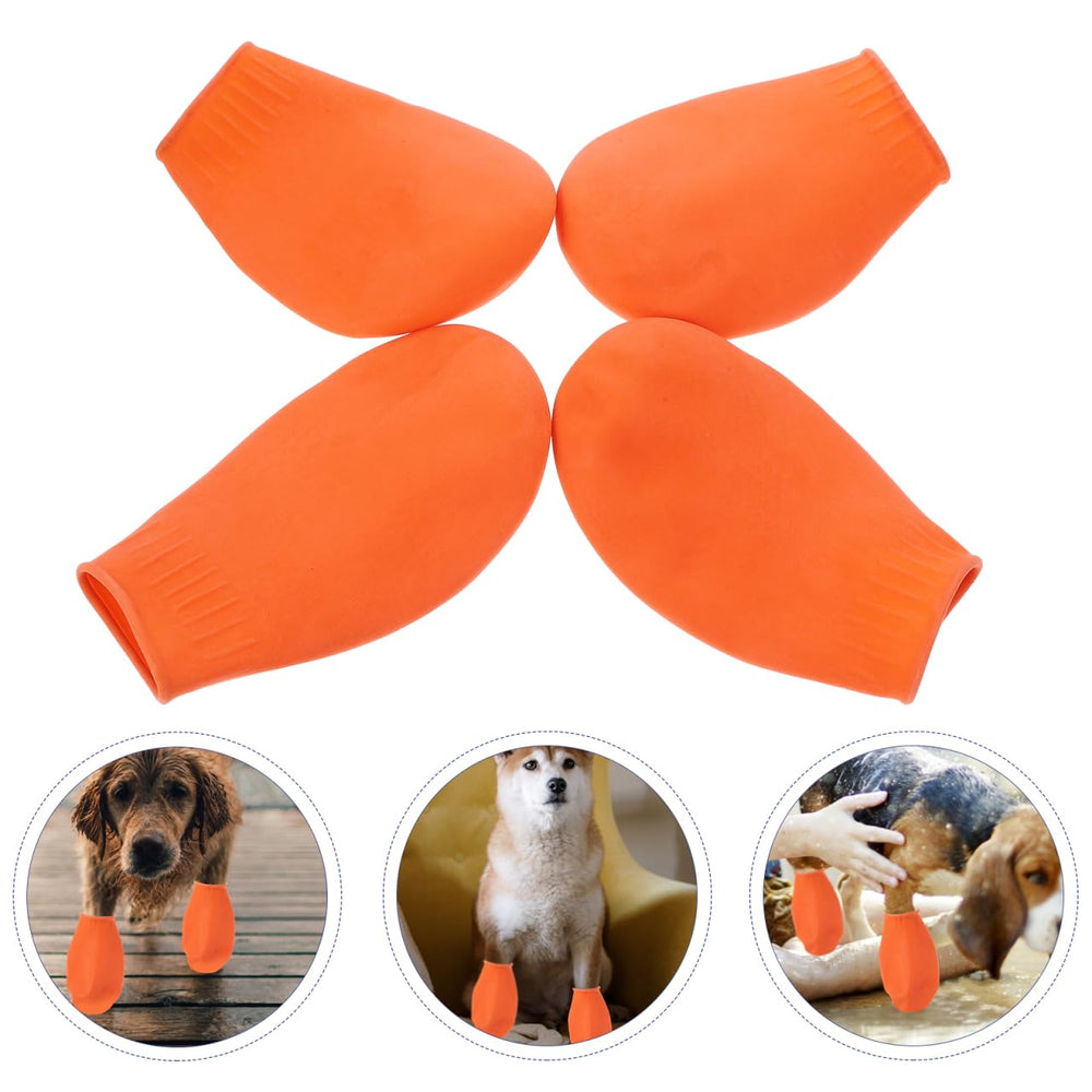 Hemobllo zapato para perro naranja tamaño M; guía de tallas para ajuste cómodo.