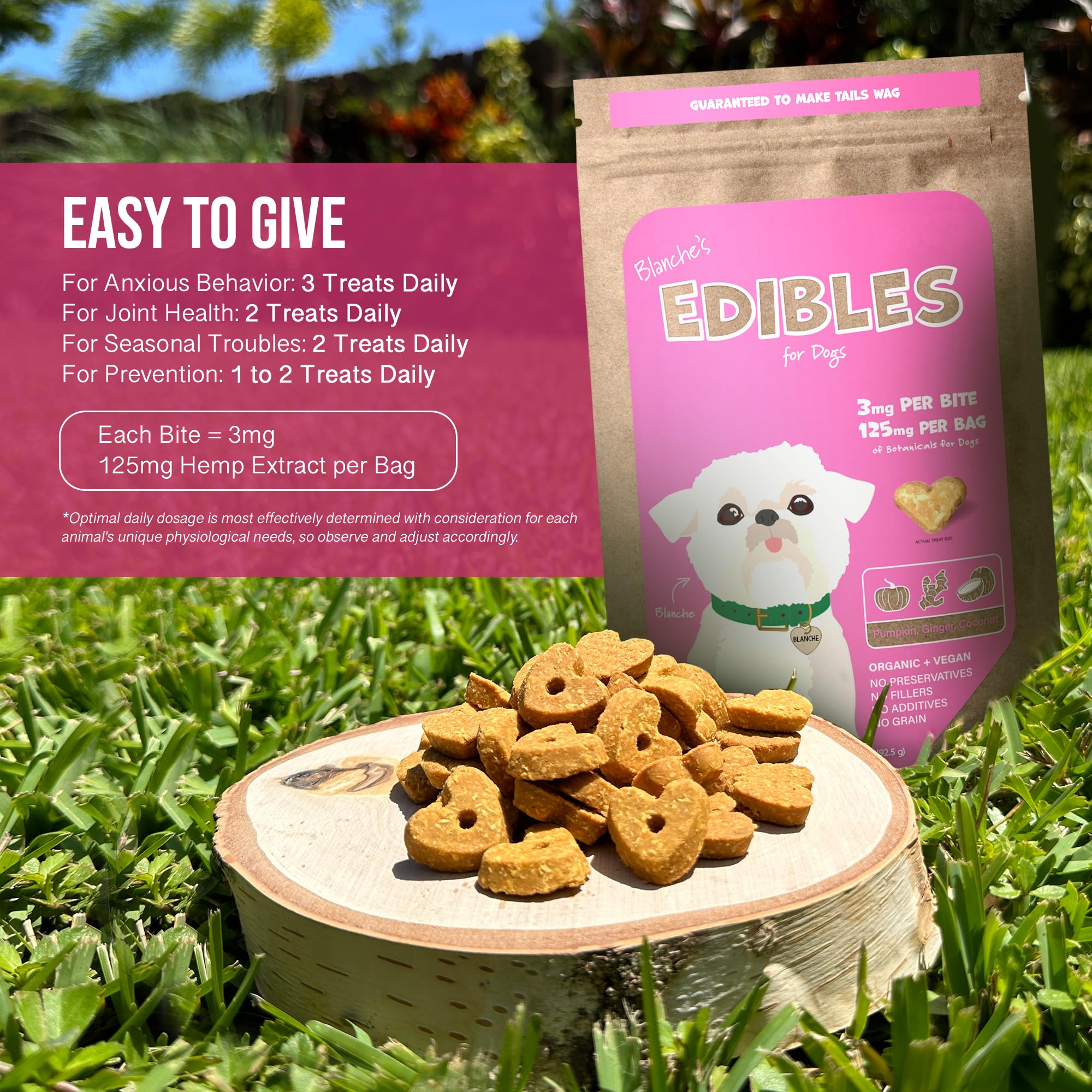 Hemp Dog Health Blanche, dosis de 3 mg de cáñamo por golosina