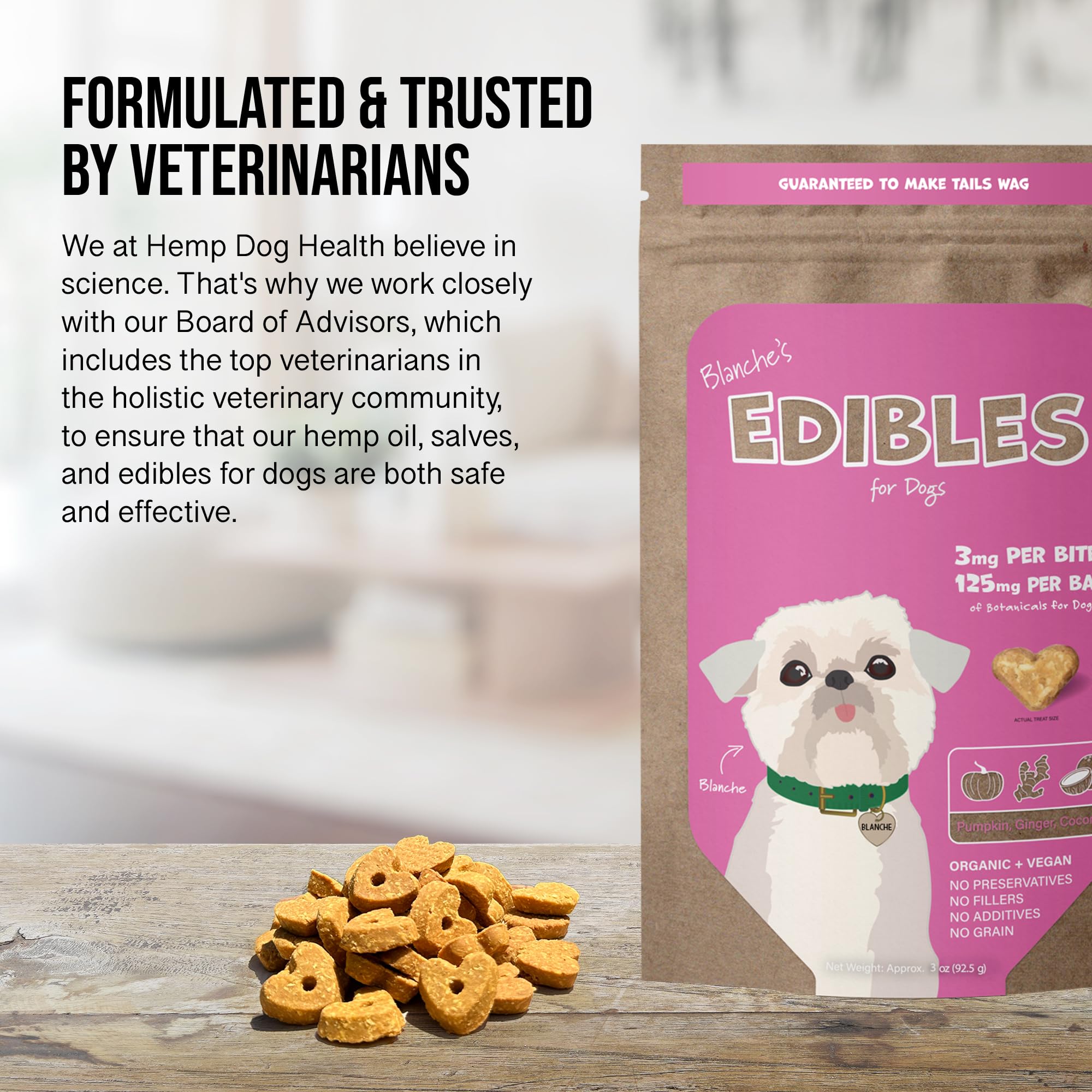 Hemp Dog Health Blanche, beneficios posibles para tranquilidad durante tormentas y viajes