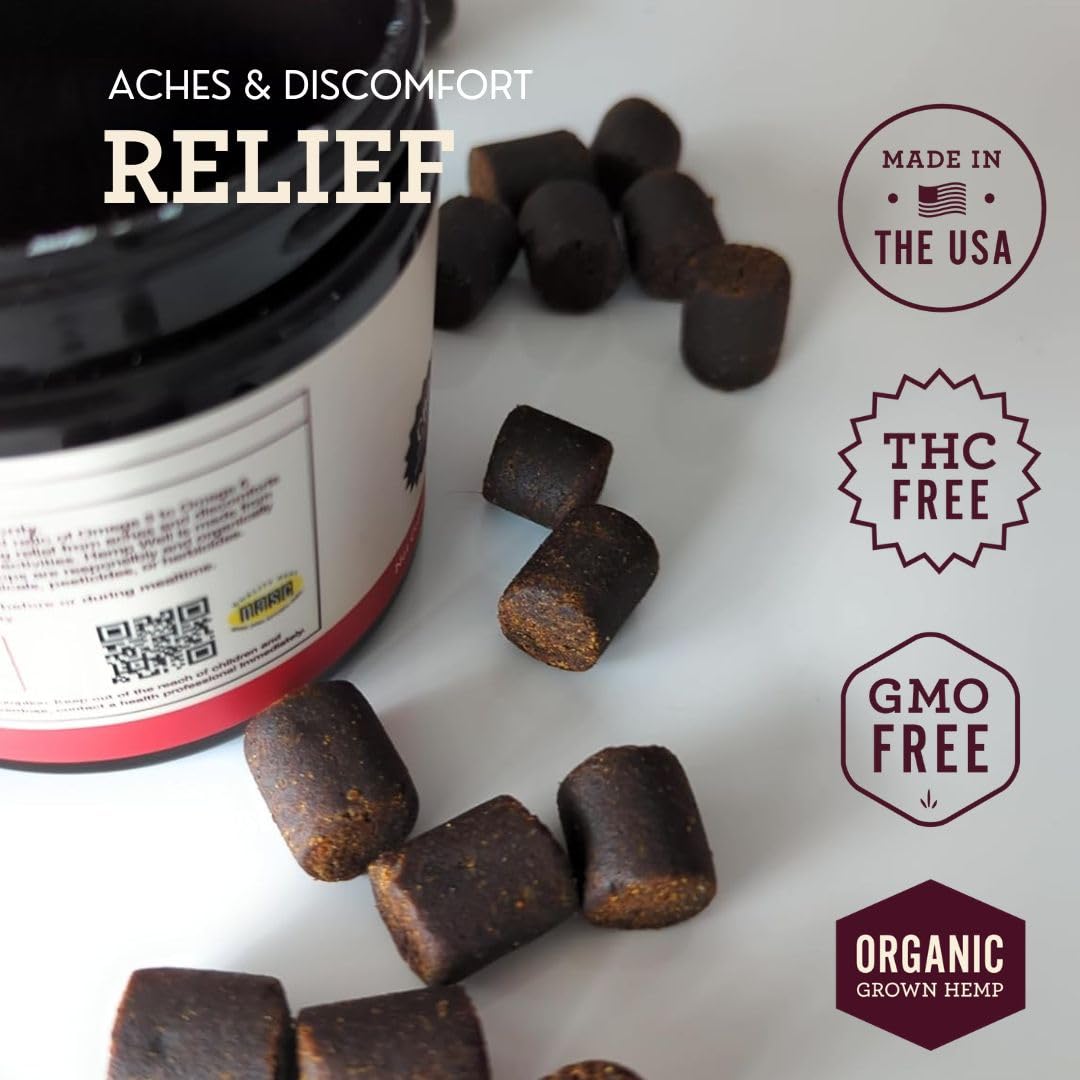 Hemp Well Relief, sabor suave y orgánico para perros activos.