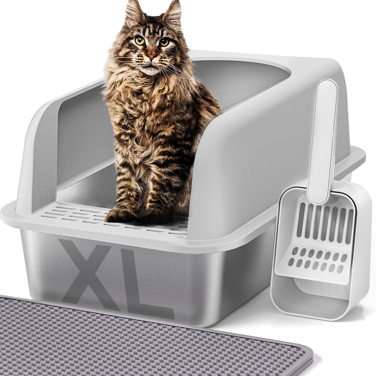 Henkelion caja de arena para gatos con tapa alta, ideal para mascotas grandes.