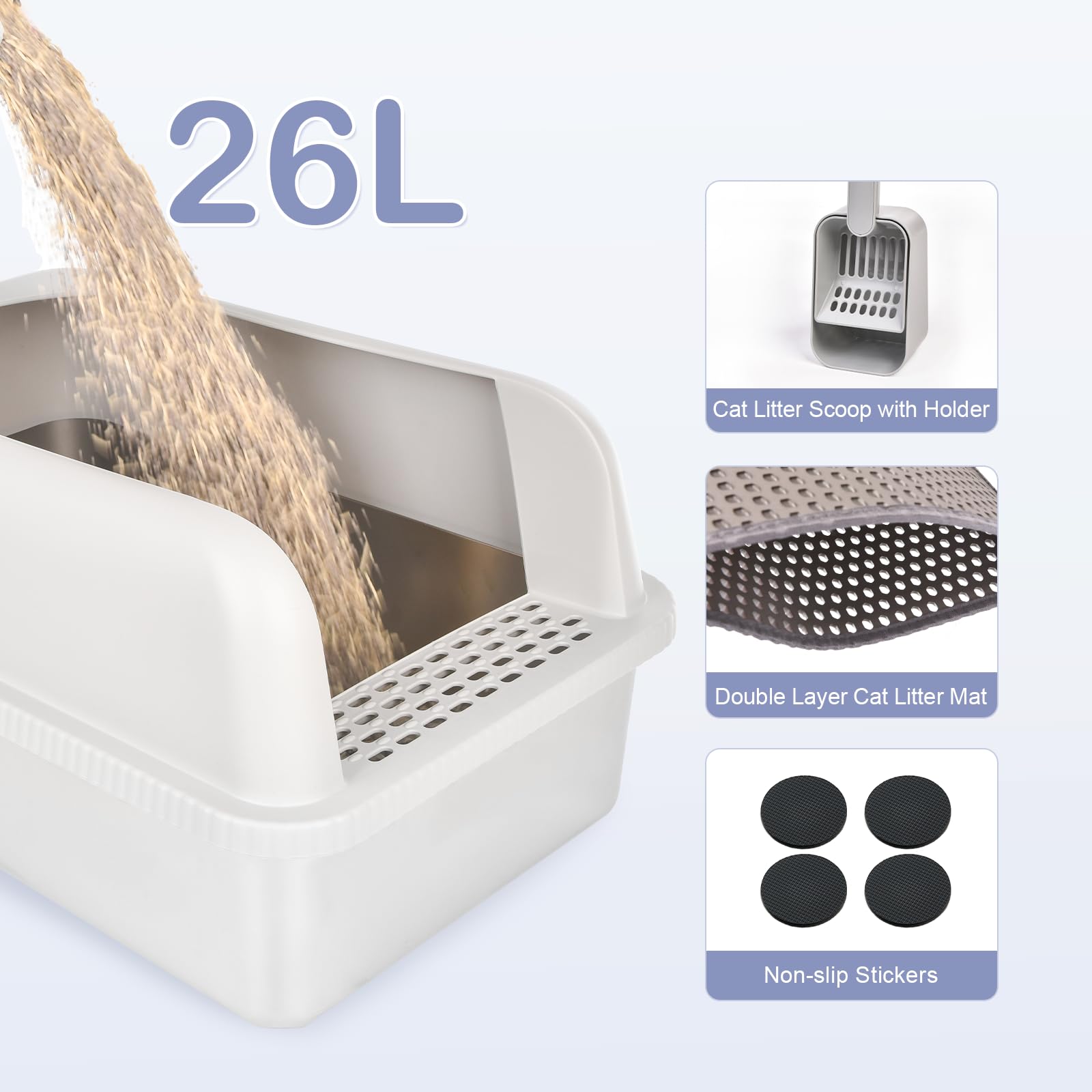 Henkelion capacidad 26 litros ofrece espacio amplio para gatos grandes.