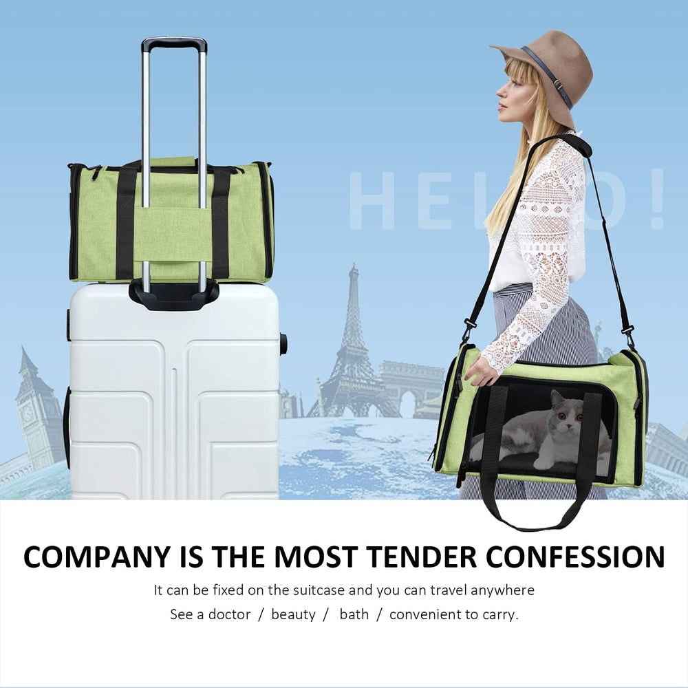 Henkelion Transportín verde añade estilo y visibilidad en salidas diarias.