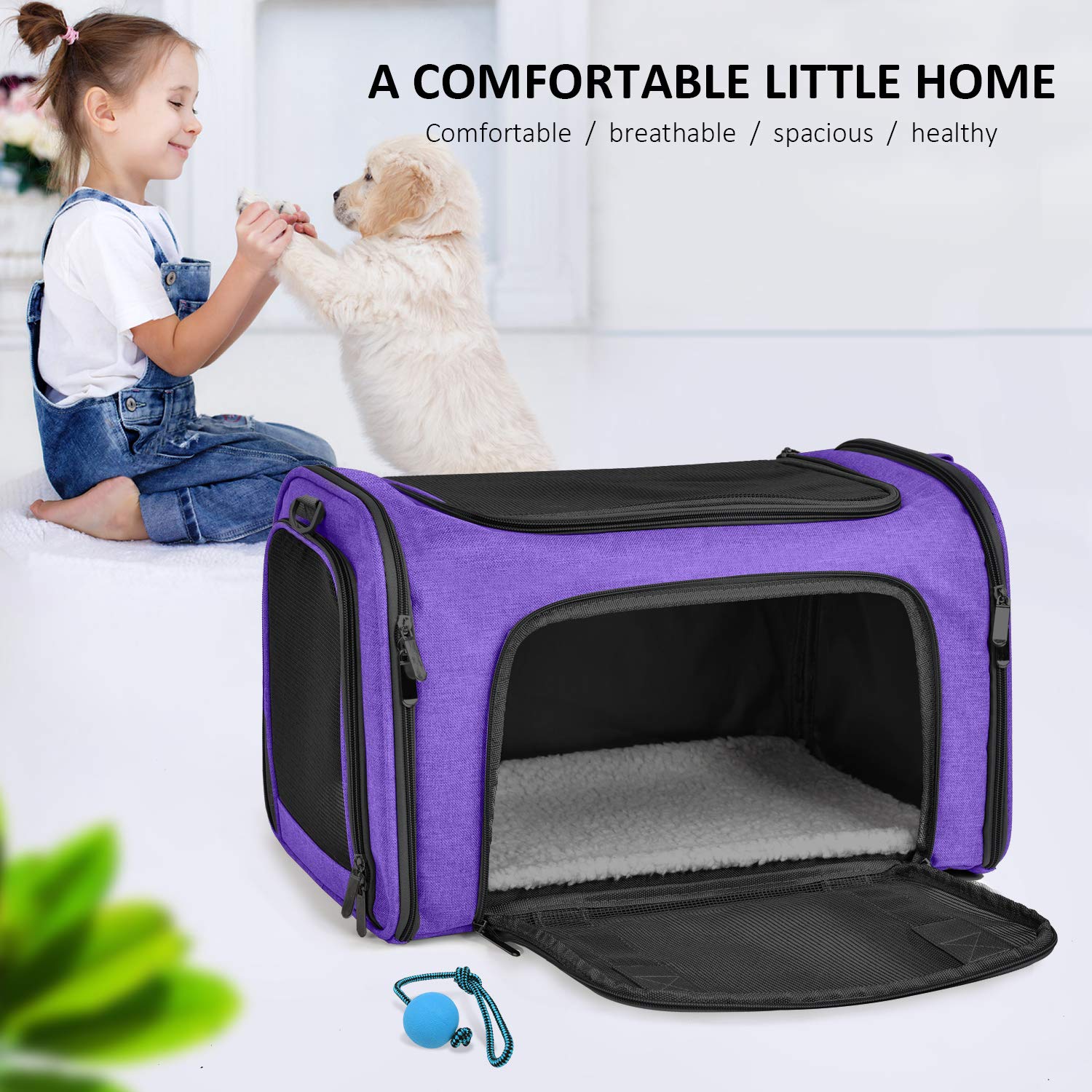 Henkelion transportín morado, diseño práctico para mascotas.