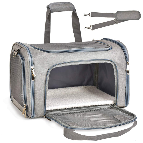 Henkelion transportín gris compacto, fácil de guardar en la maleta.