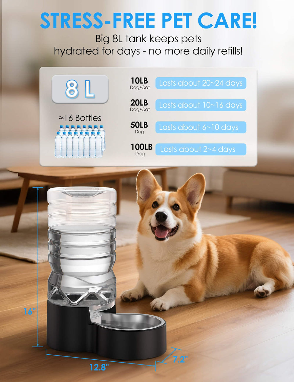 Heouvo dispensador con tazón de acero inoxidable removible para higiene fácil