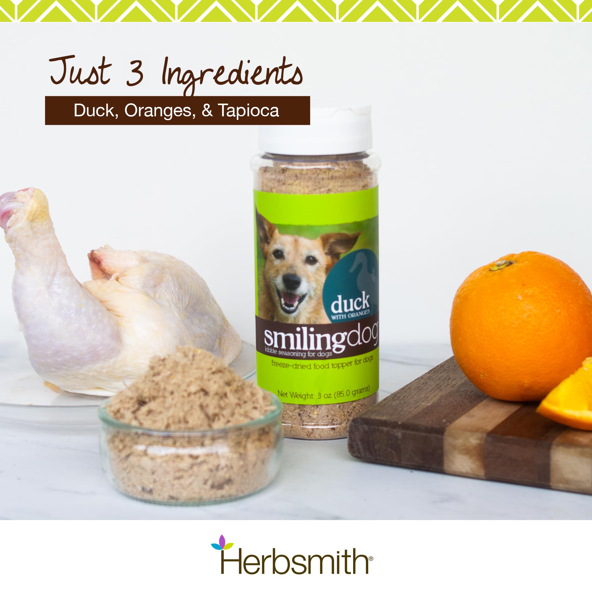 Herbsmith con frutas y verduras, complemento natural para la comida diaria del perro.